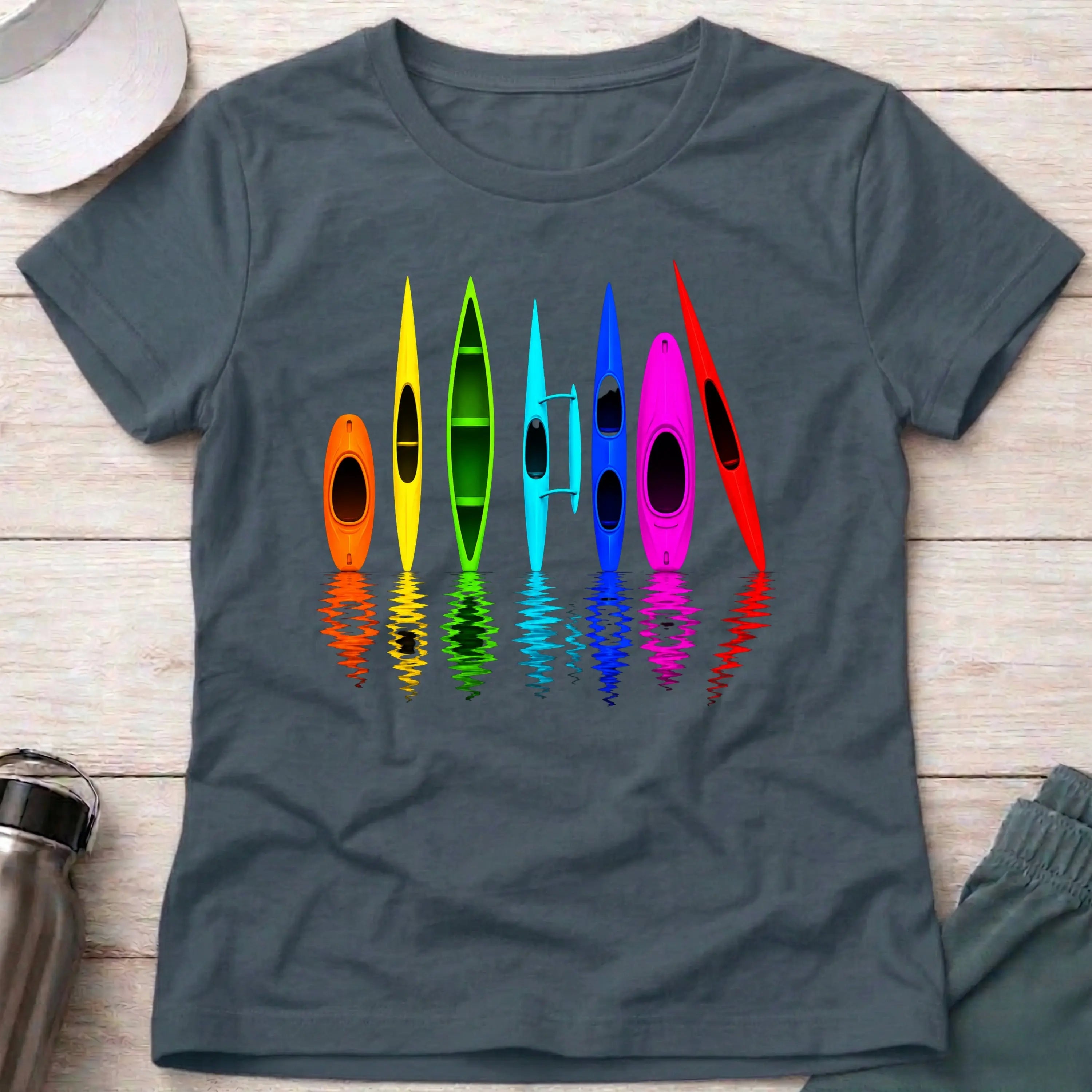 All The Boats fitted tee in Dark Heather — colourful paddlesport boat lineup — Vector Paddle