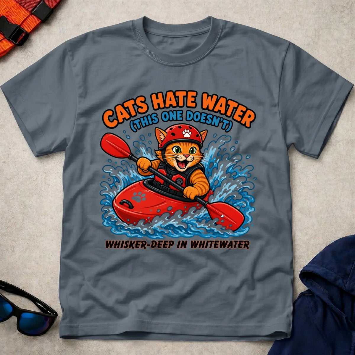 Dark Heather Cats Hate Water tee — funny cat-lover paddling gift — Vector Paddle