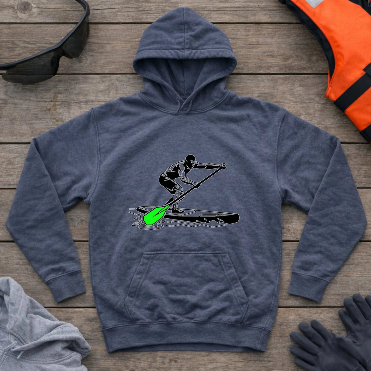 SUP Paddler hoodie in Dark Heather — stand-up paddleboarding design — Vector Paddle