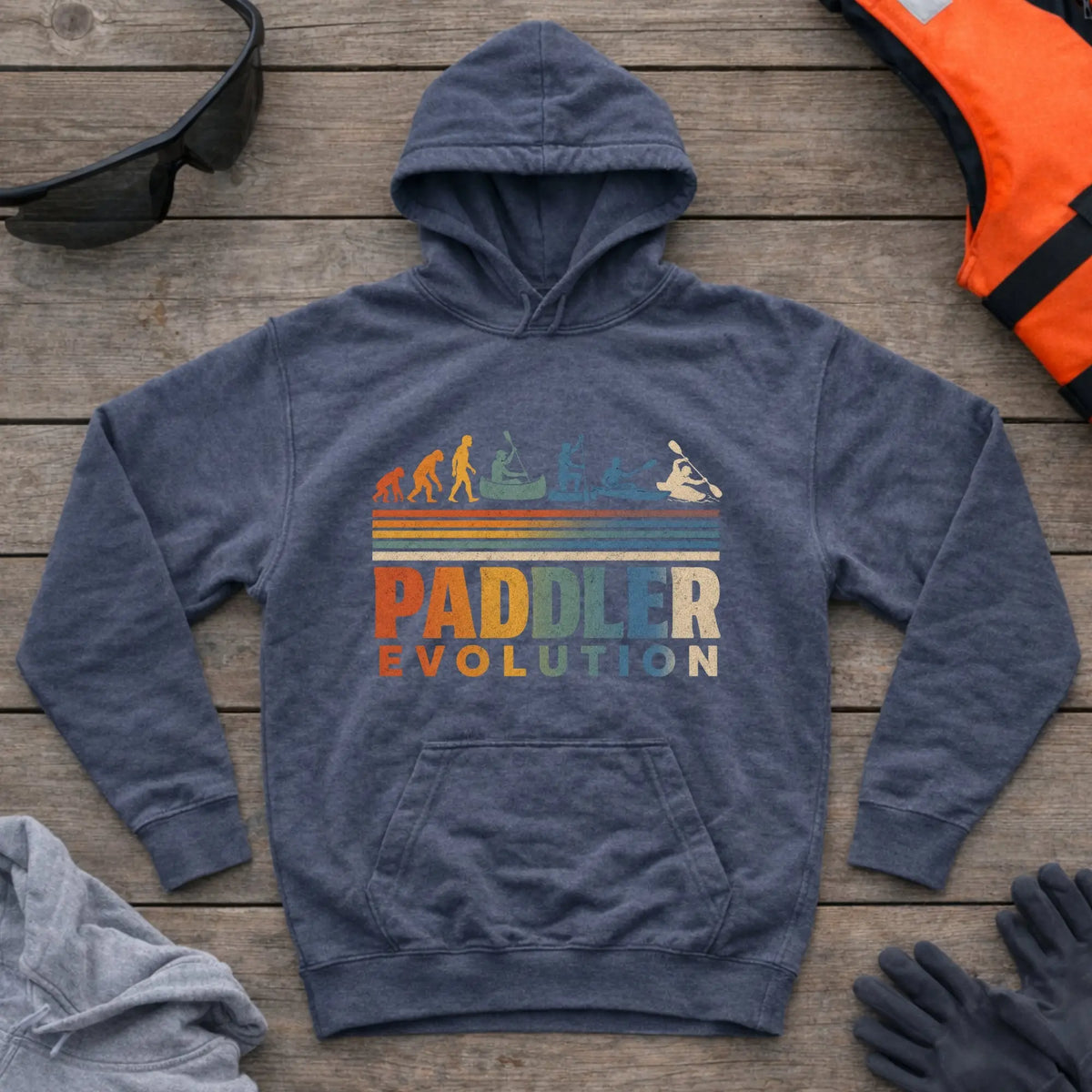 Paddler Evolution hoodie in Dark Heather — evolution of a paddler graphic — Vector Paddle