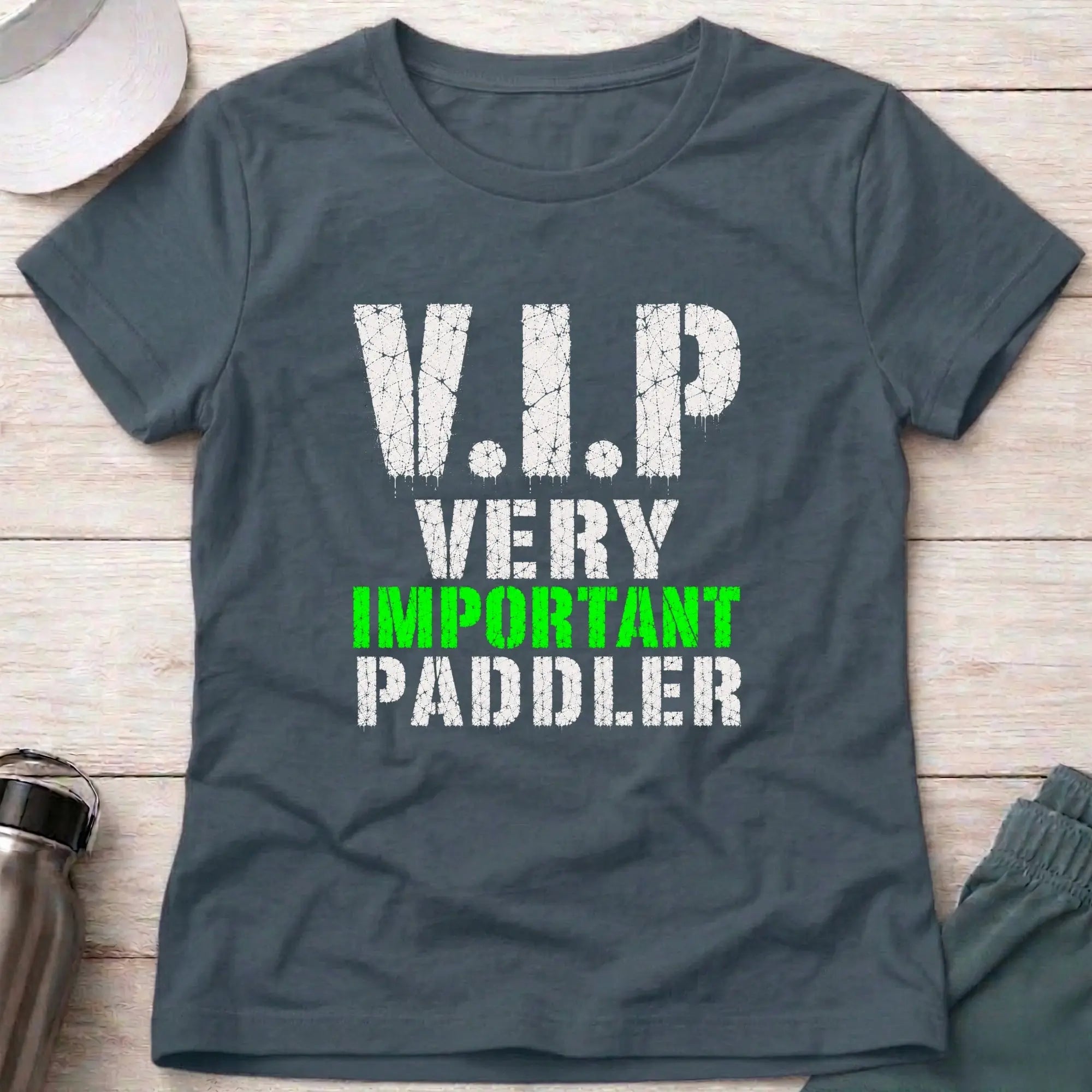 Dark Heather V.I.P. fitted tee — funny paddling gift for women — Vector Paddle