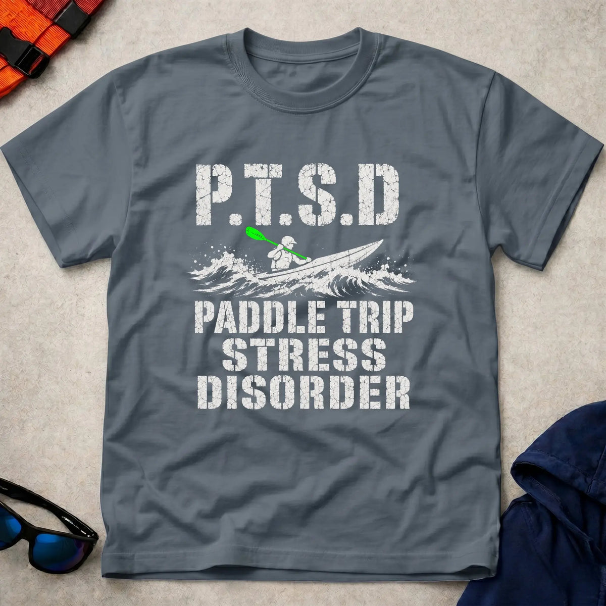 Dark Heather P.T.S.D. tee — Paddle Trip Stress Disorder gift — Vector Paddle