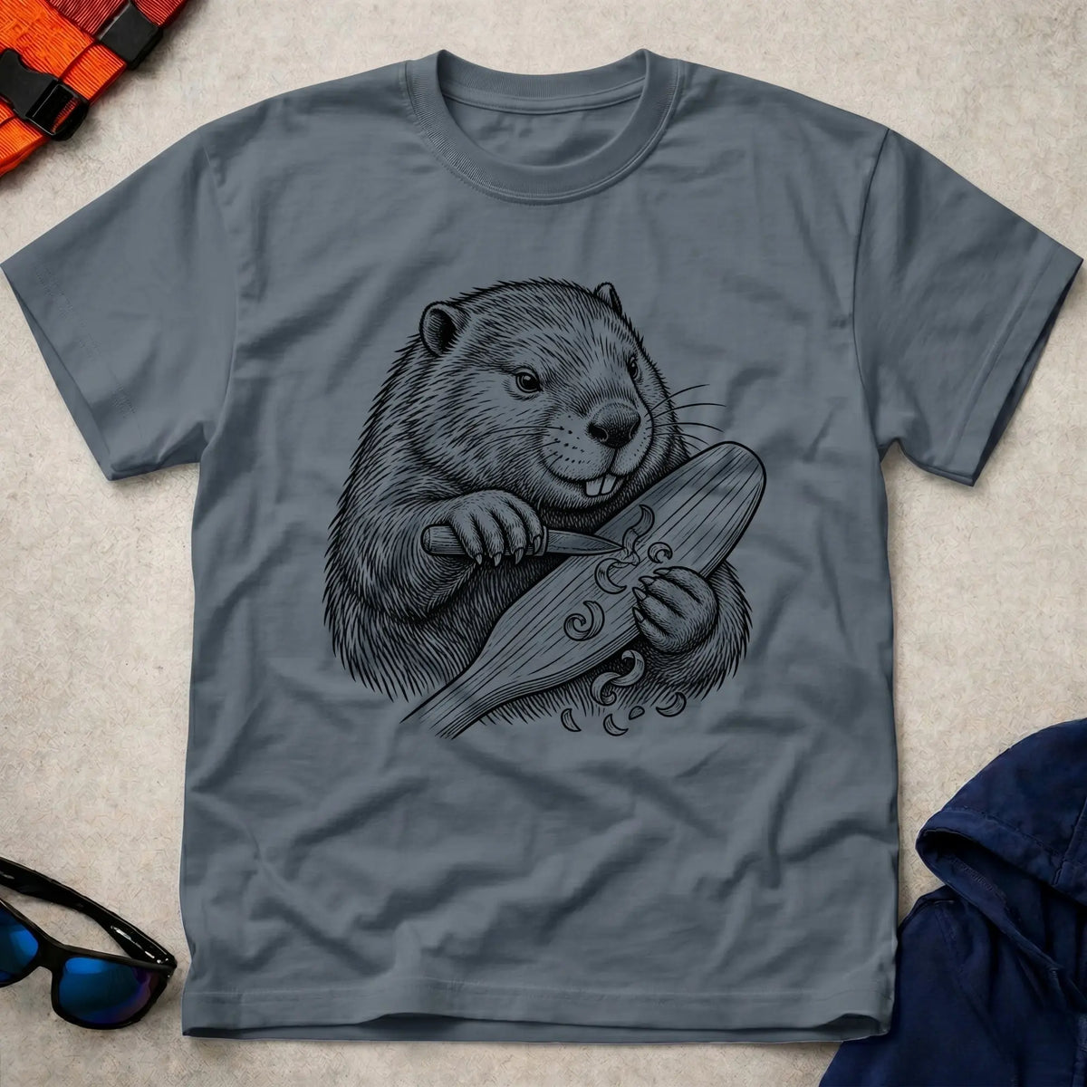 Dark Heather Beavertail tee — classic canoe paddle tribute — Vector Paddle