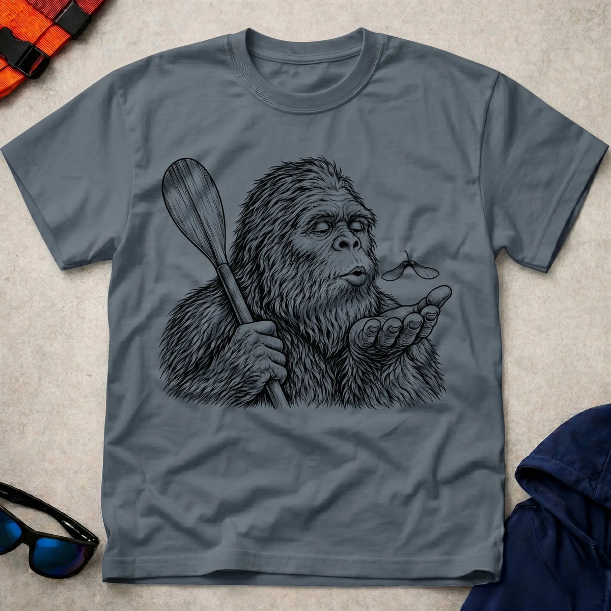 Dark Heather Legend Has It tee — funny paddling tall-tale gift — Vector Paddle