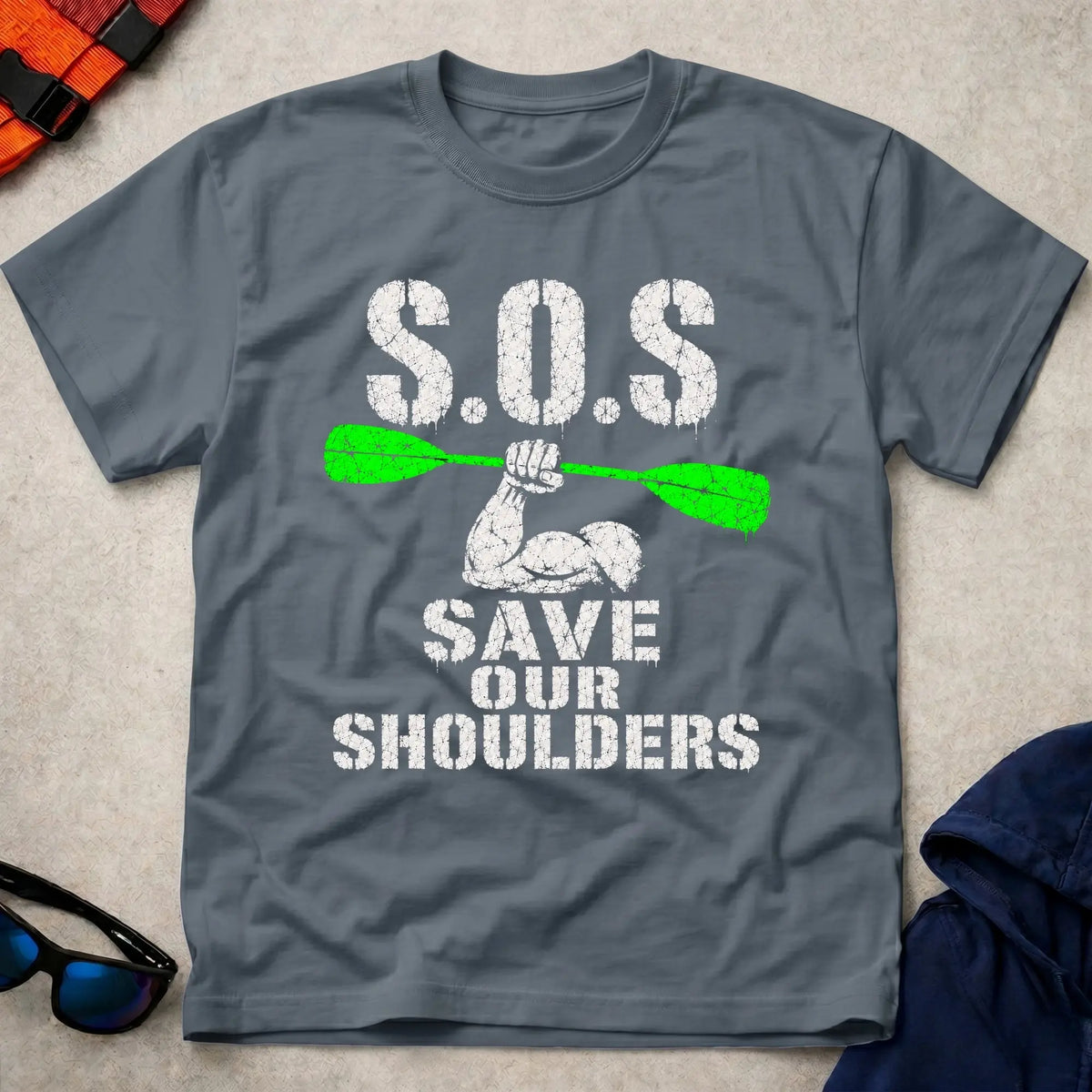 Dark Heather Save Our Shoulders tee — marathon paddler gift — Vector Paddle