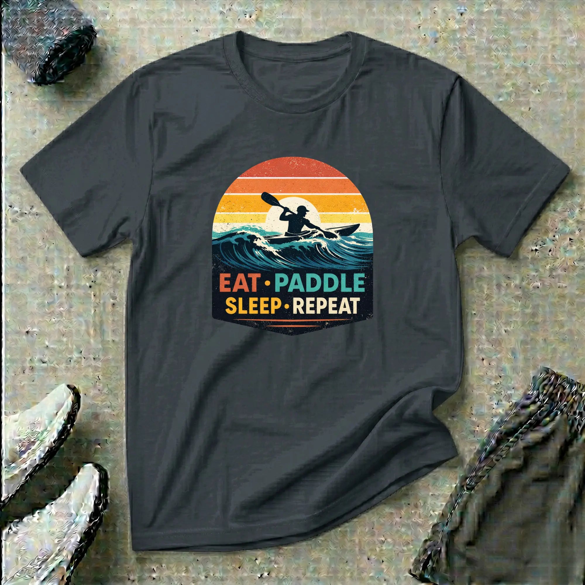 Eat Paddle Sleep Repeat. Ocean Kayak retro colour sunset T-Shirt Printify