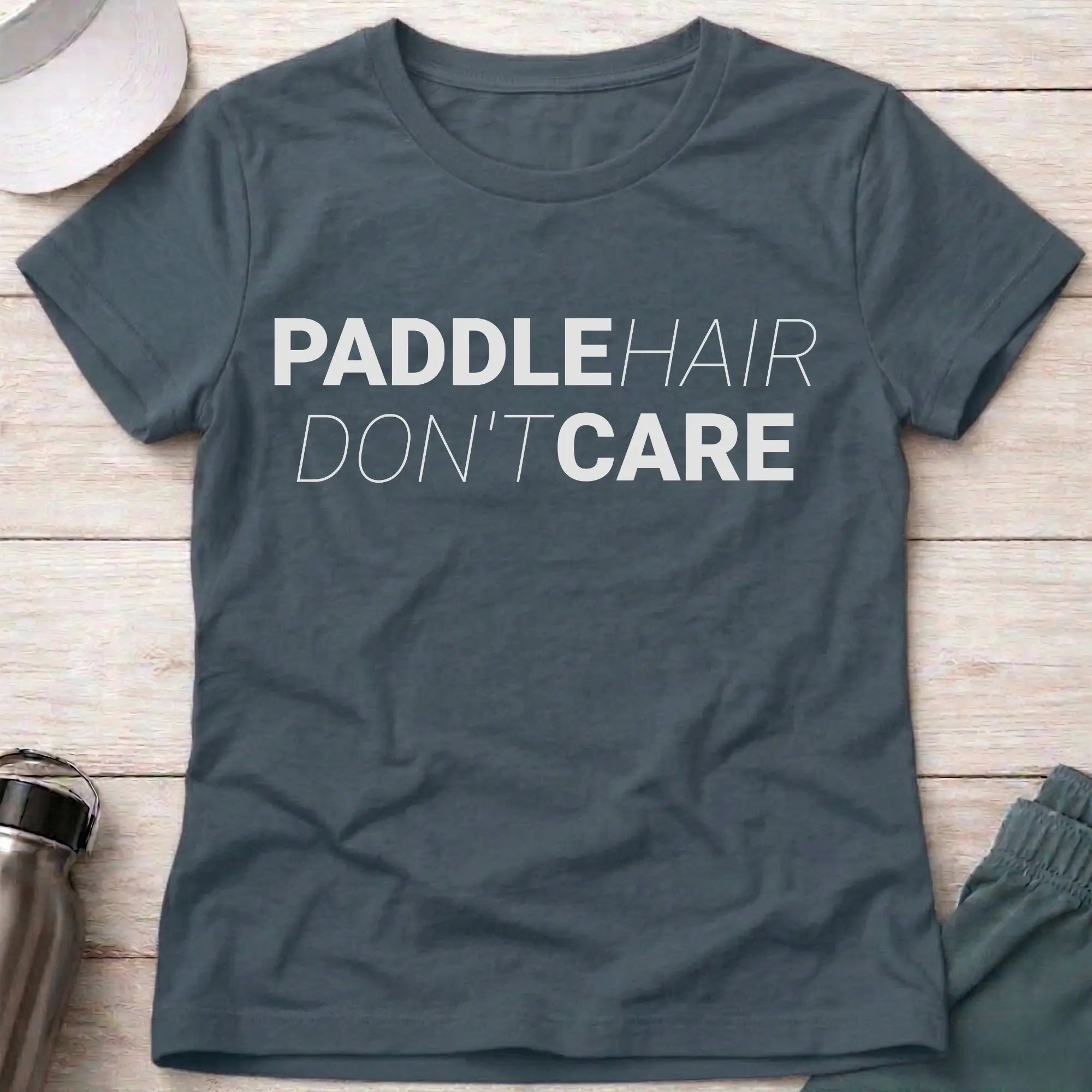 Dark heather paddle hair don't care fitted tee for female paddlers