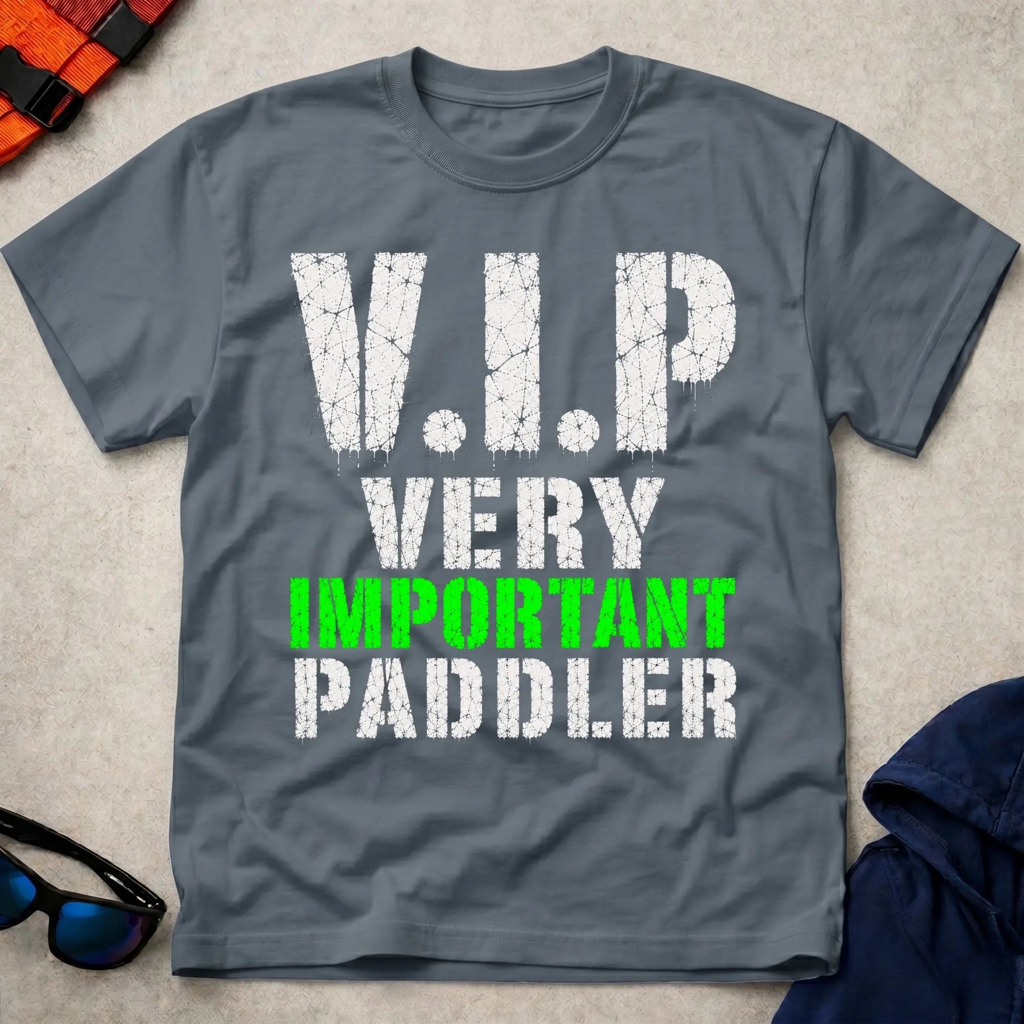 Dark Heather V.I.P. tee — funny paddling gift — Vector Paddle