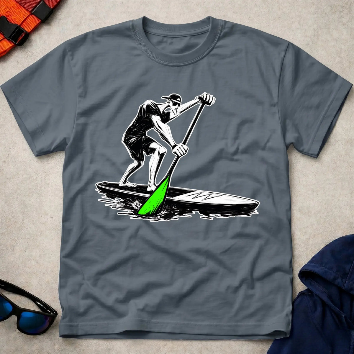 Dark Heather Paddling SUP t-shirt for stand-up paddleboarders, Vector Paddle