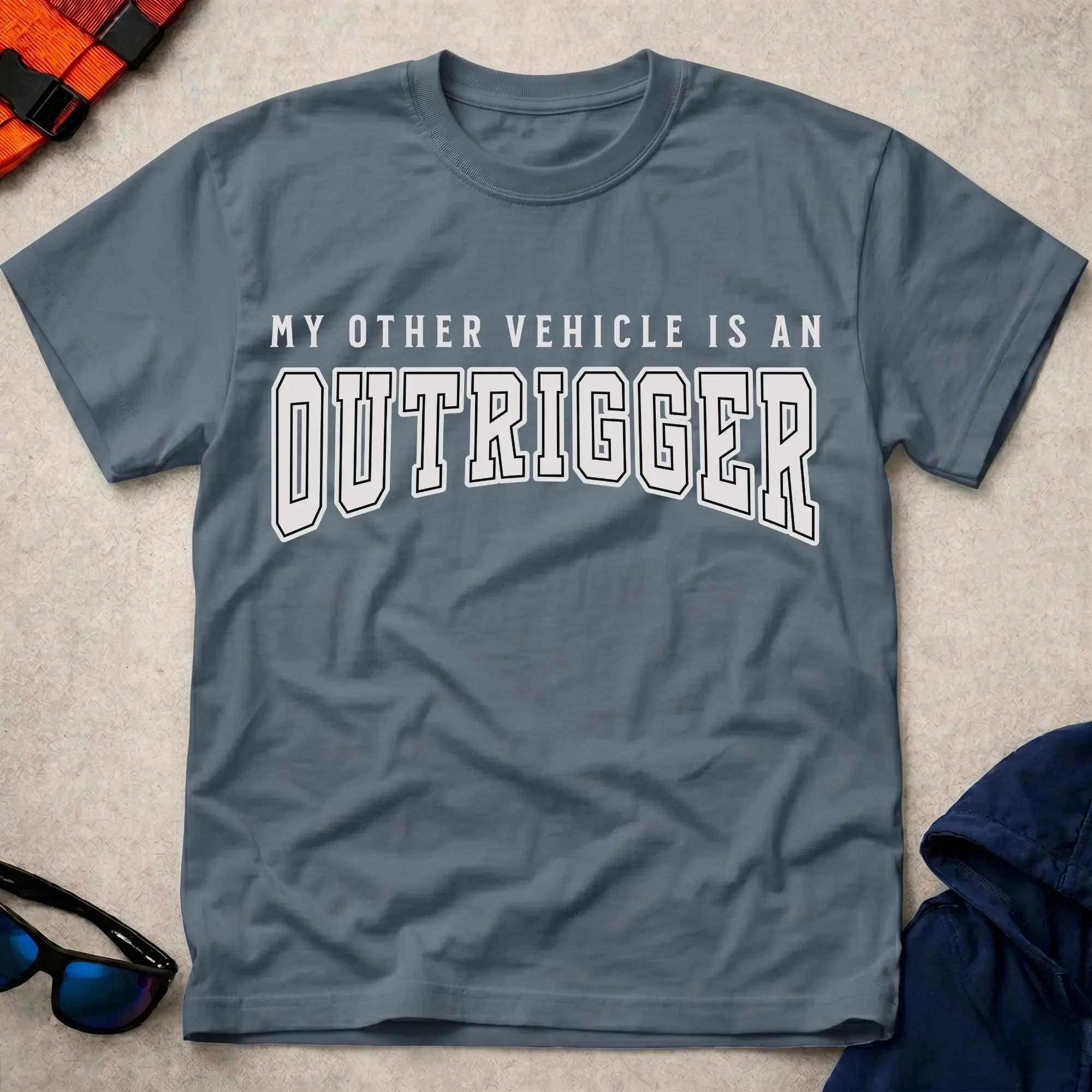 Dark heather my other vehicle is an outrigger paddling tee