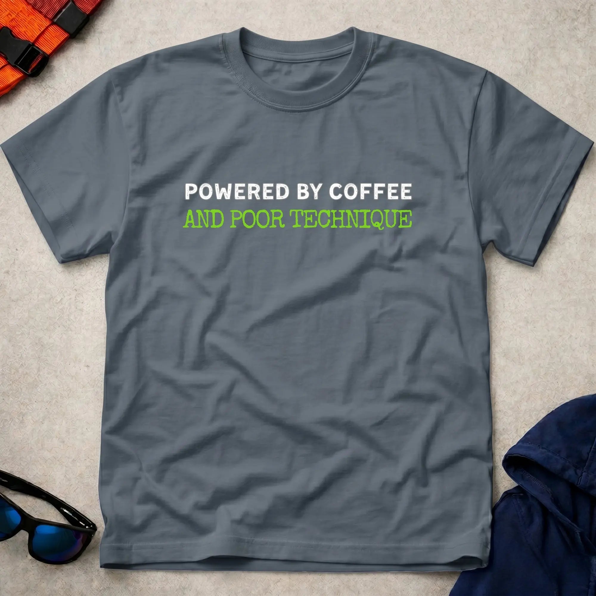 Dark Heather Powered By Coffee paddling tee — Vector Paddle