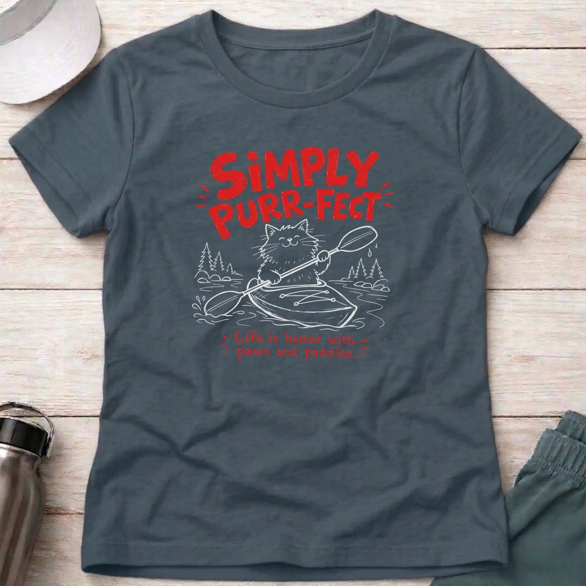 Dark Heather Simply Purr-fect fitted tee — cat-loving paddler gift — Vector Paddle