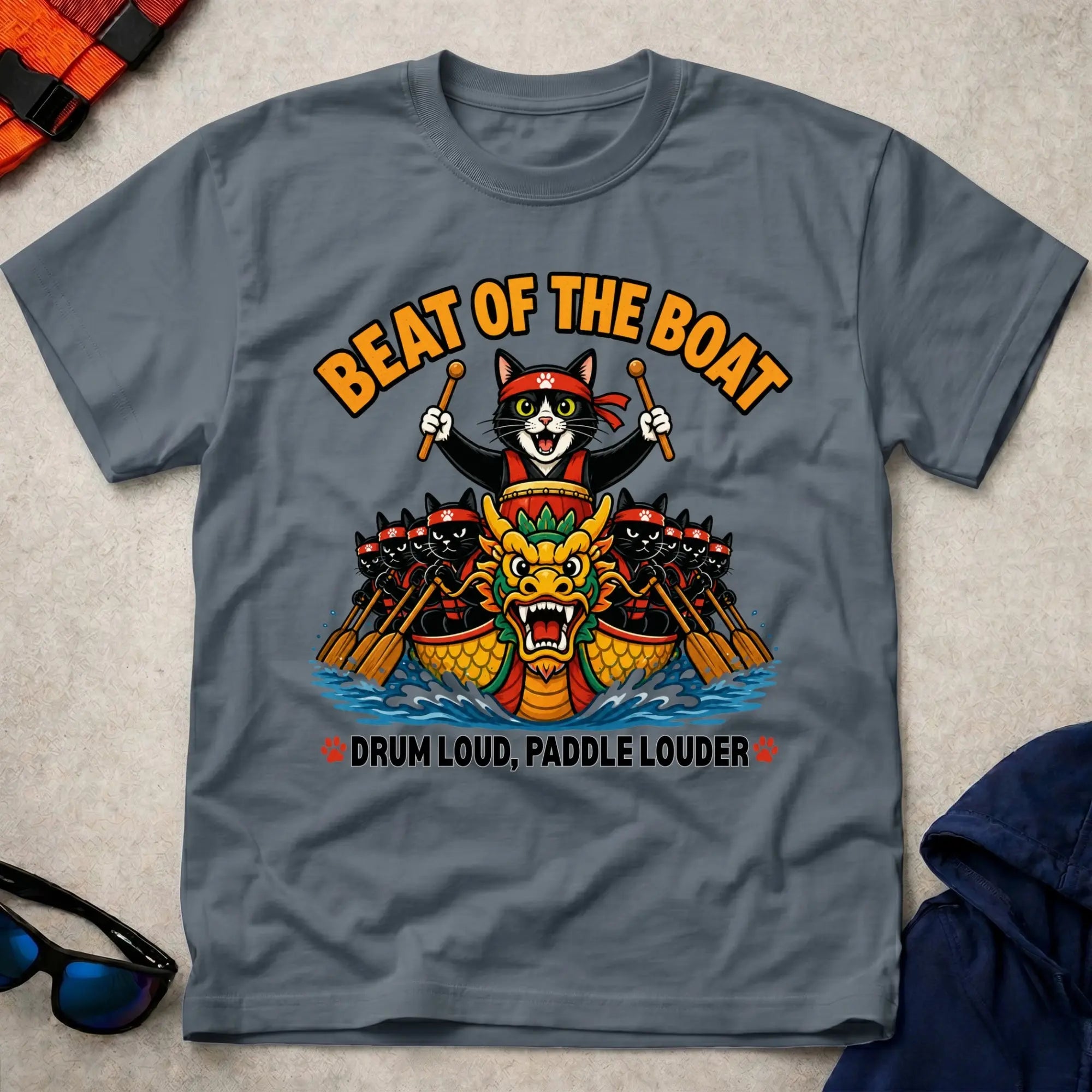 Dark Heather Beat Of The Boat tee — dragon boat drummer gift — Vector Paddle