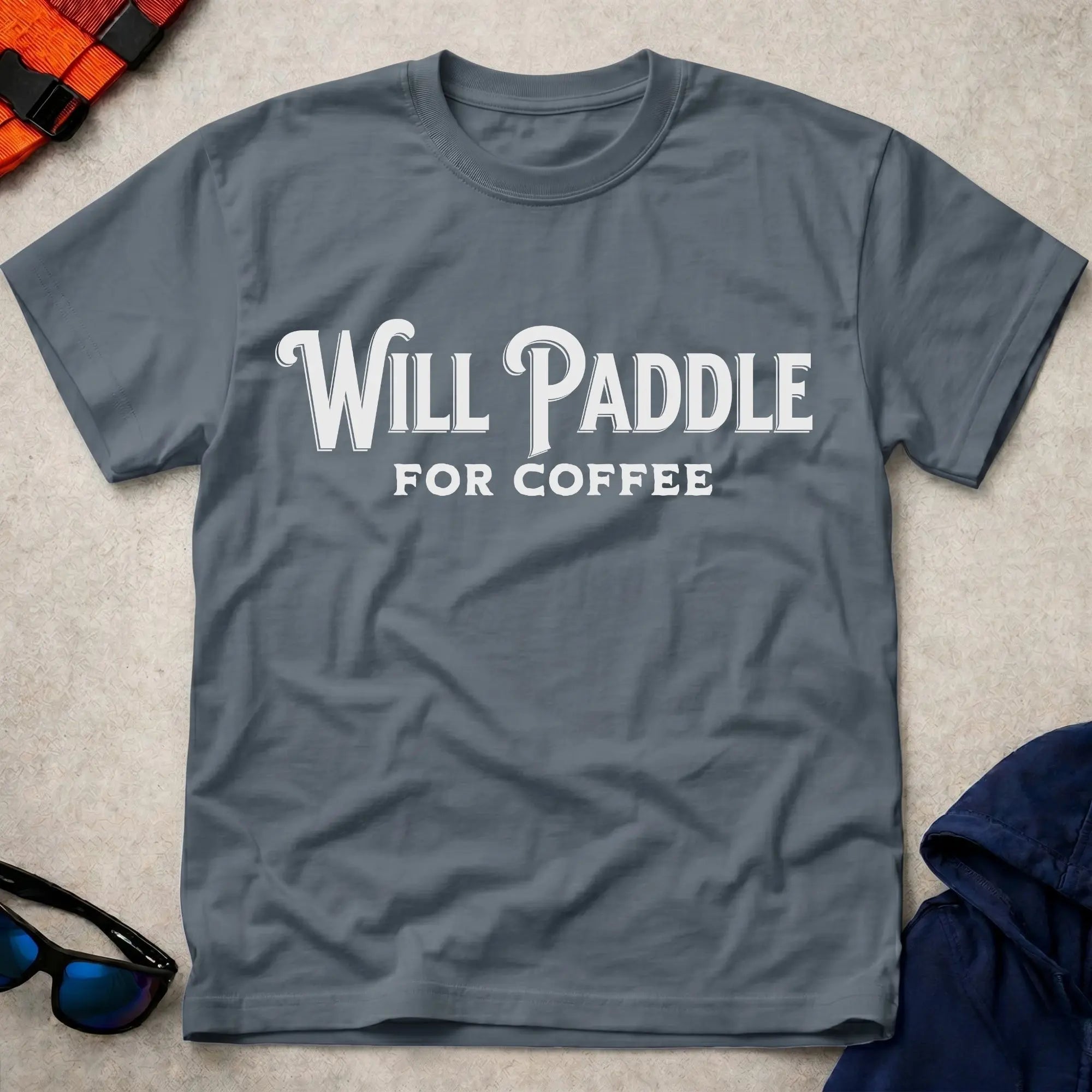 Dark Heather Paddle For Coffee tee — funny kayaking and canoeing gift — Vector Paddle