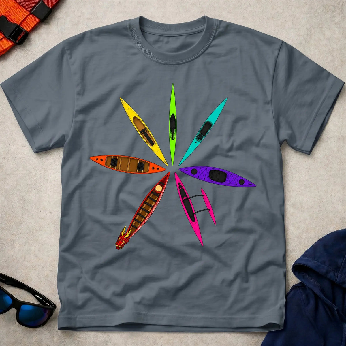 Dark Heather Full Bloom paddling tee with bold multicolour graphic — Vector Paddle