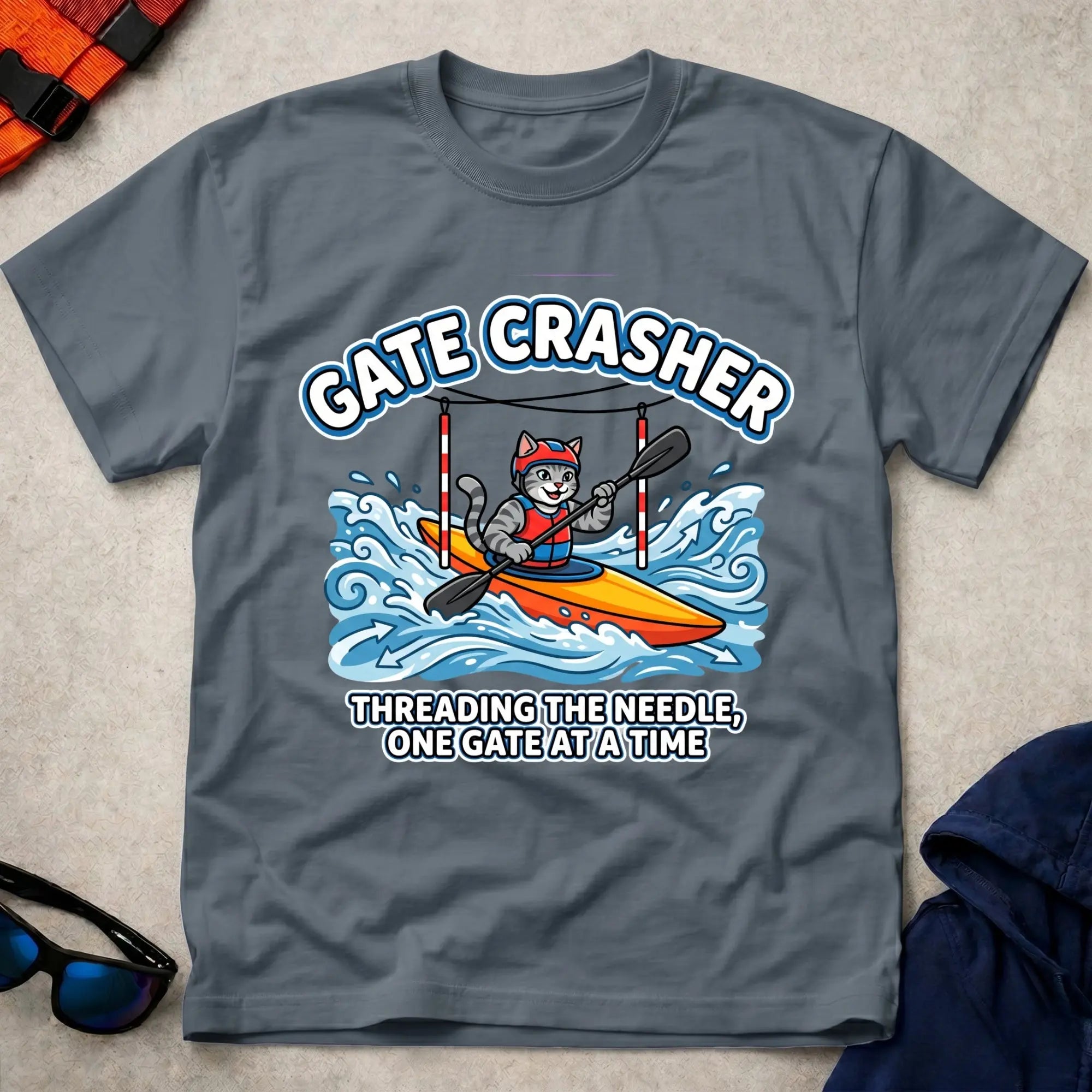 Dark Heather Gate Crasher tee — slalom gate paddling gift — Vector Paddle