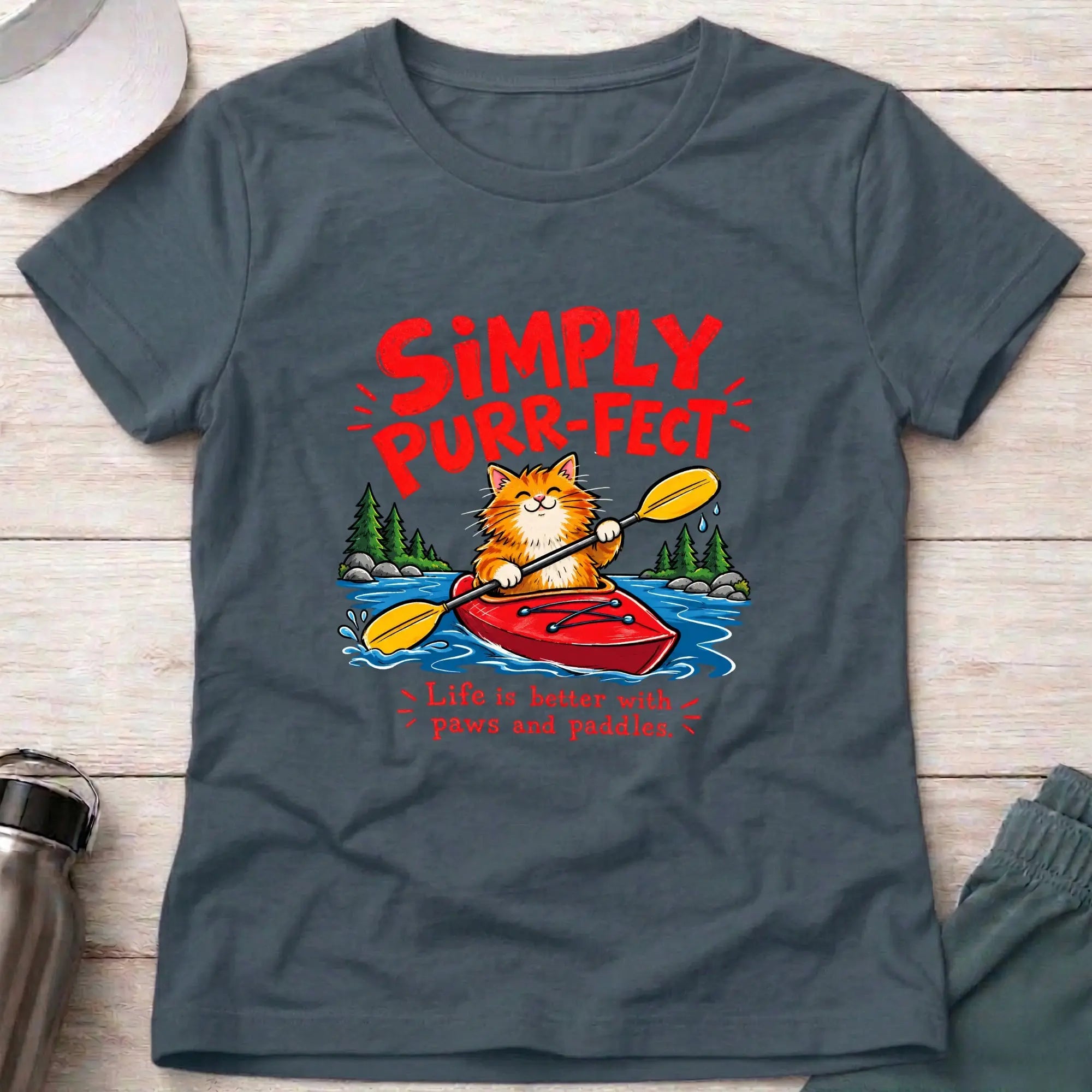 Dark Heather Simply Purr-fect ginger cat kayak fitted tee - Vector Paddle