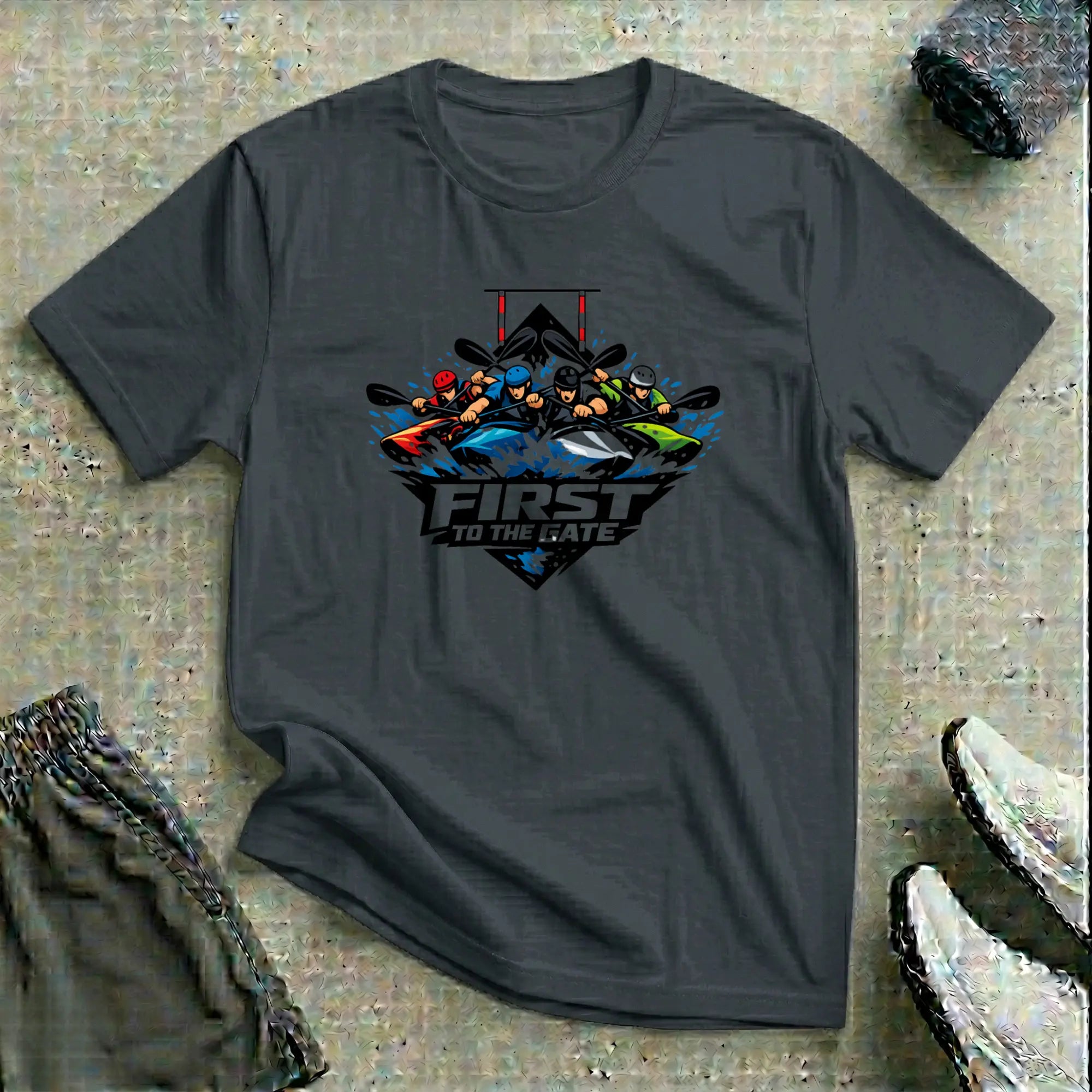 First To The Gate. Kayak Cross T-Shirt Printify