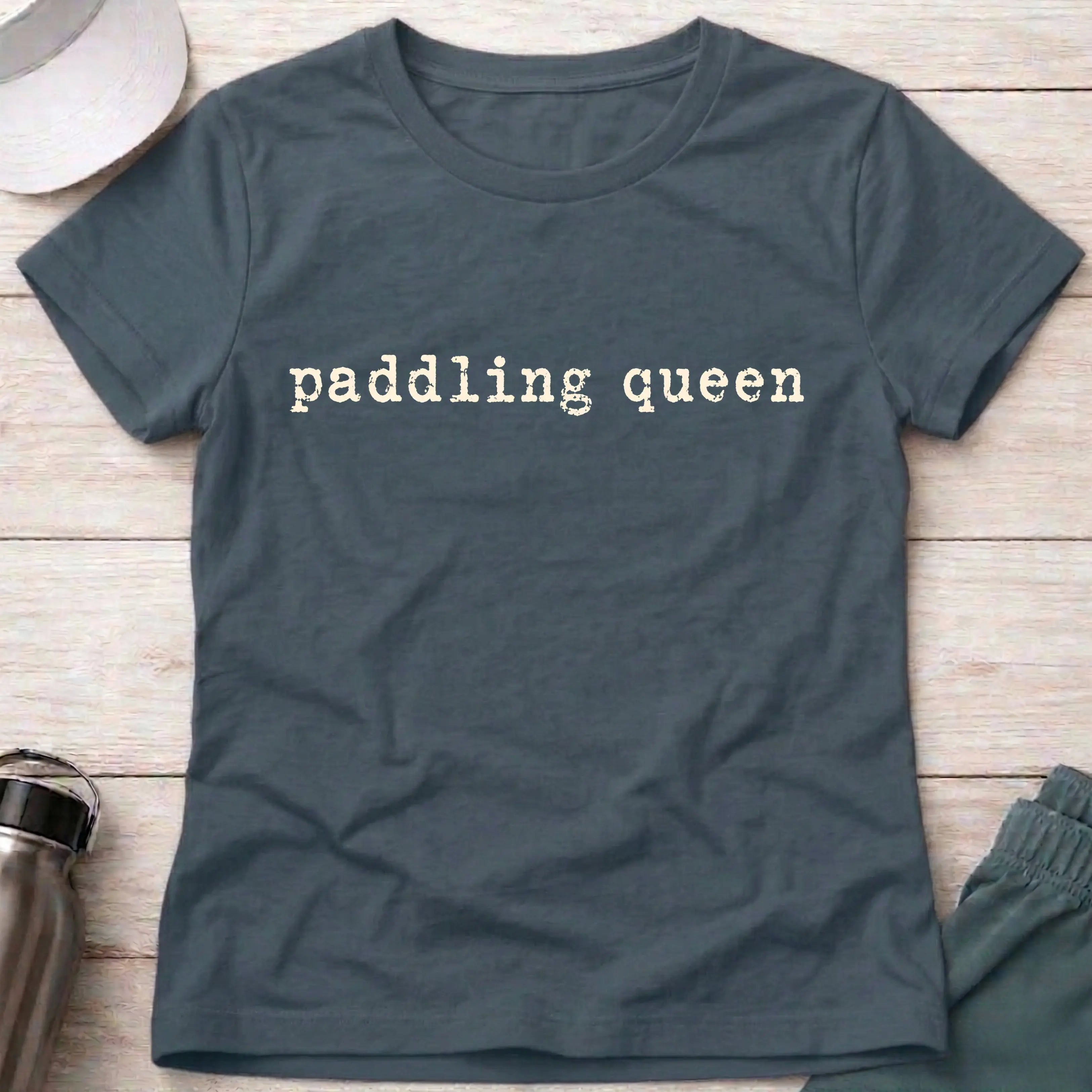 Paddling Queen fitted tee in Dark Heather — women's paddling gift tee — Vector Paddle
