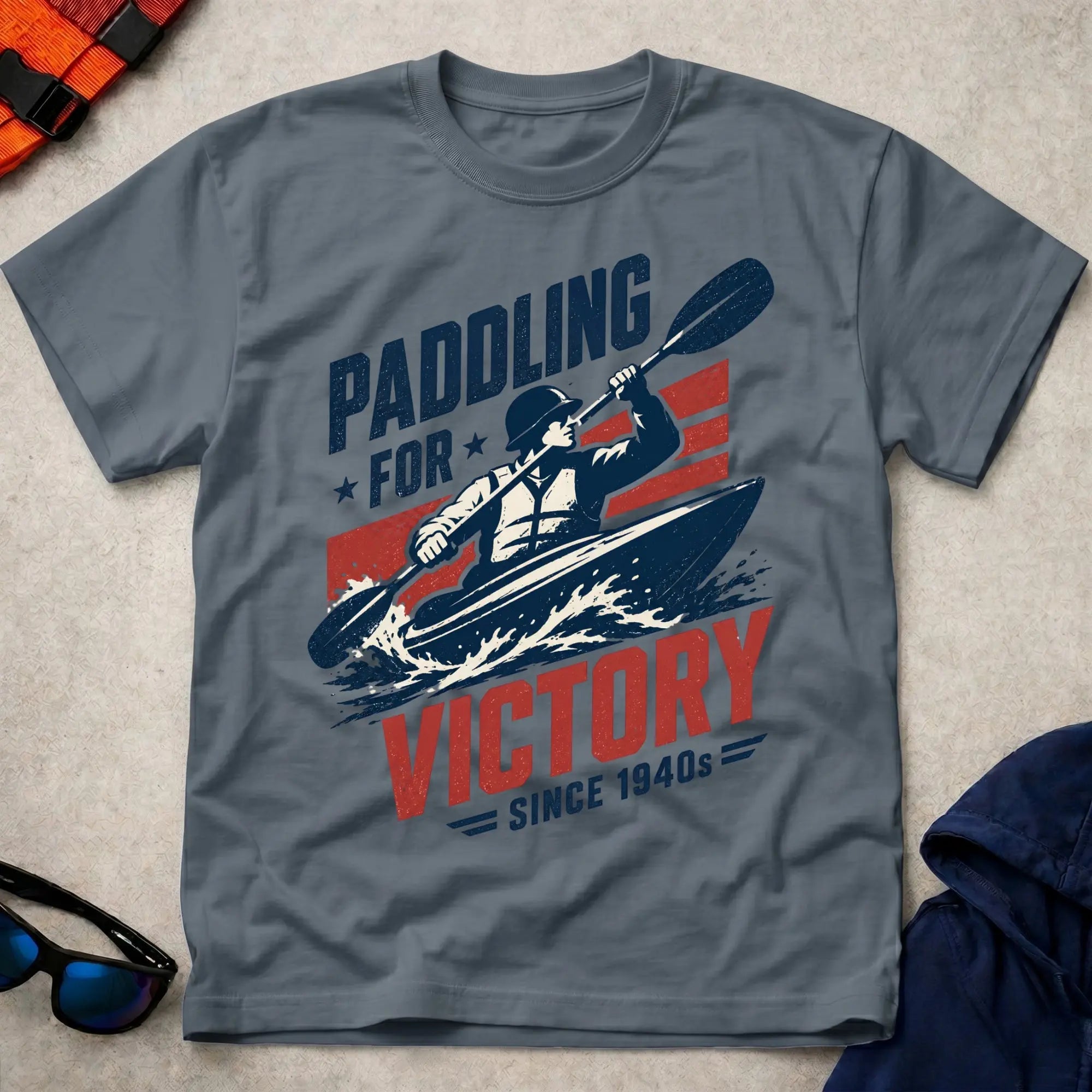 Paddling For Victory WW2-era kayak action tee | Vector Paddle