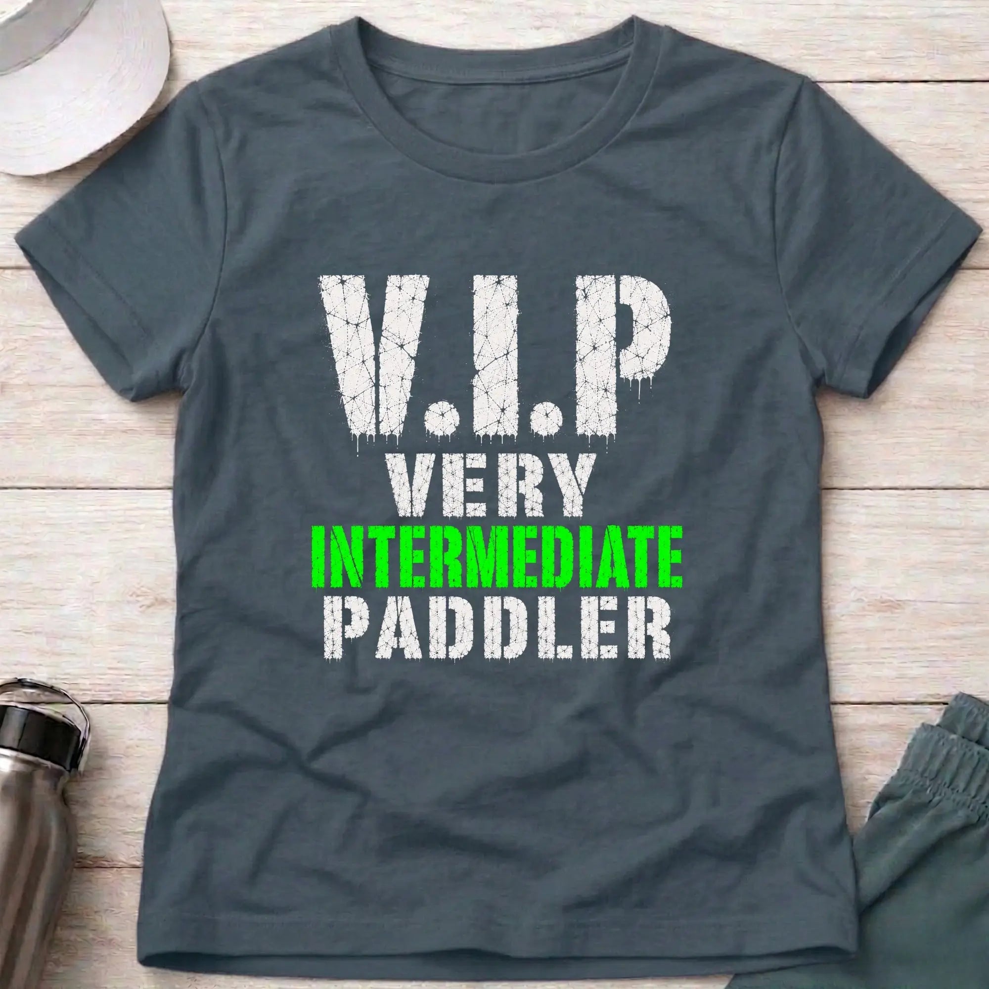 Dark Heather Very Intermediate Paddler fitted tee — funny paddling gift for women — Vector Paddle
