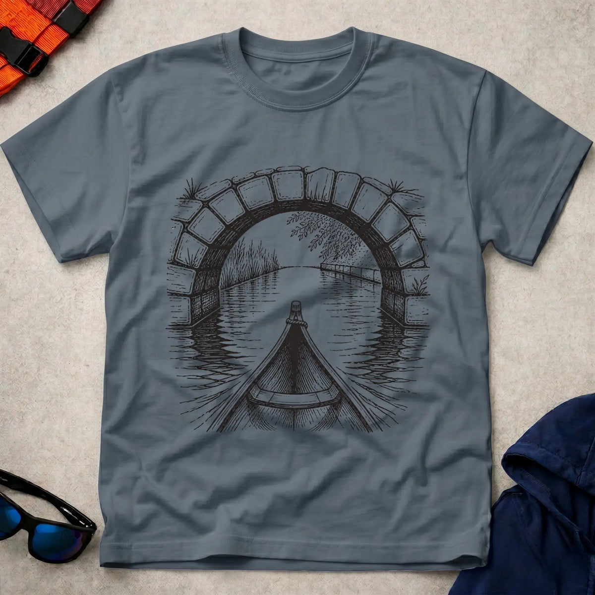 Dark Heather Bridge Line tee — canal and river touring gift — Vector Paddle