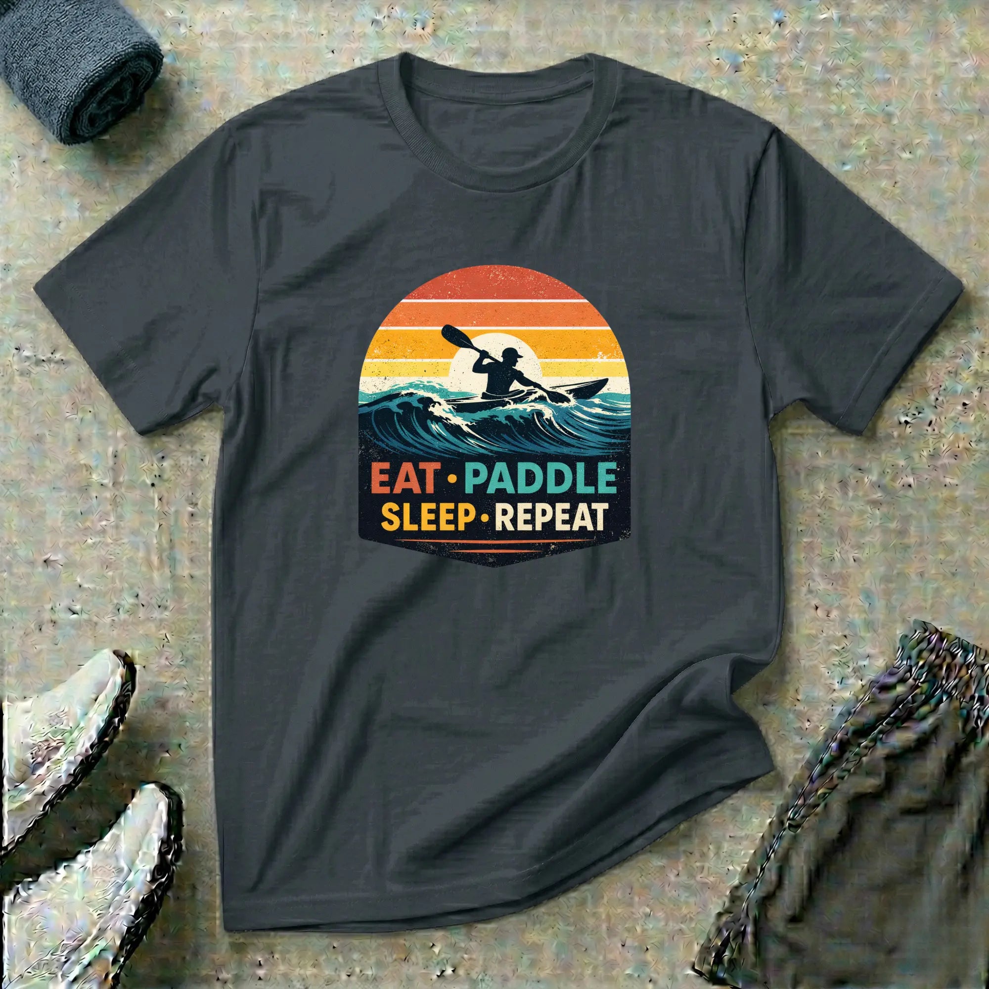 Eat Paddle Sleep Repeat. Ocean Kayak retro colour sunset T-Shirt Printify