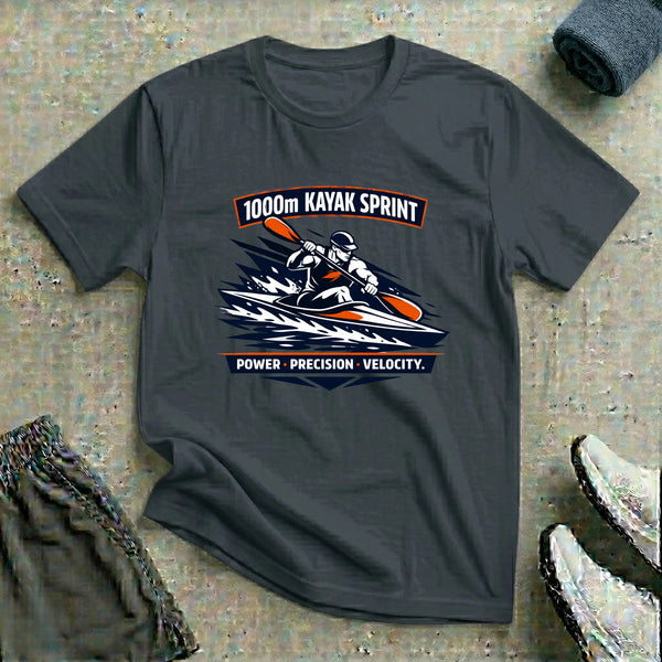 1000m Kayak Sprint unisex tee in Heather Navy — distance specialist paddling tee — Vector Paddle