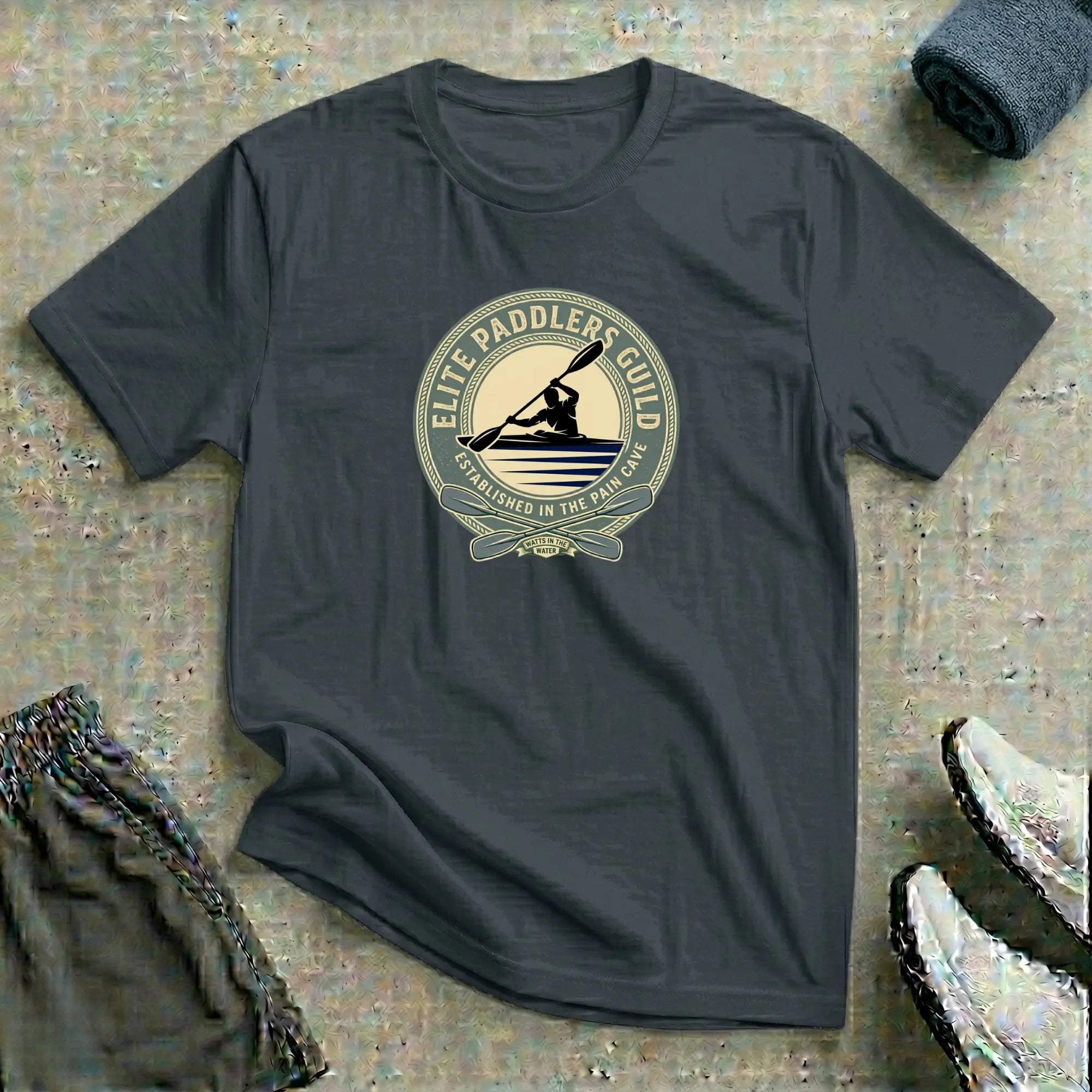 Elite Paddlers Guild. Established in the Pain Cave. Kayak T-Shirt Printify