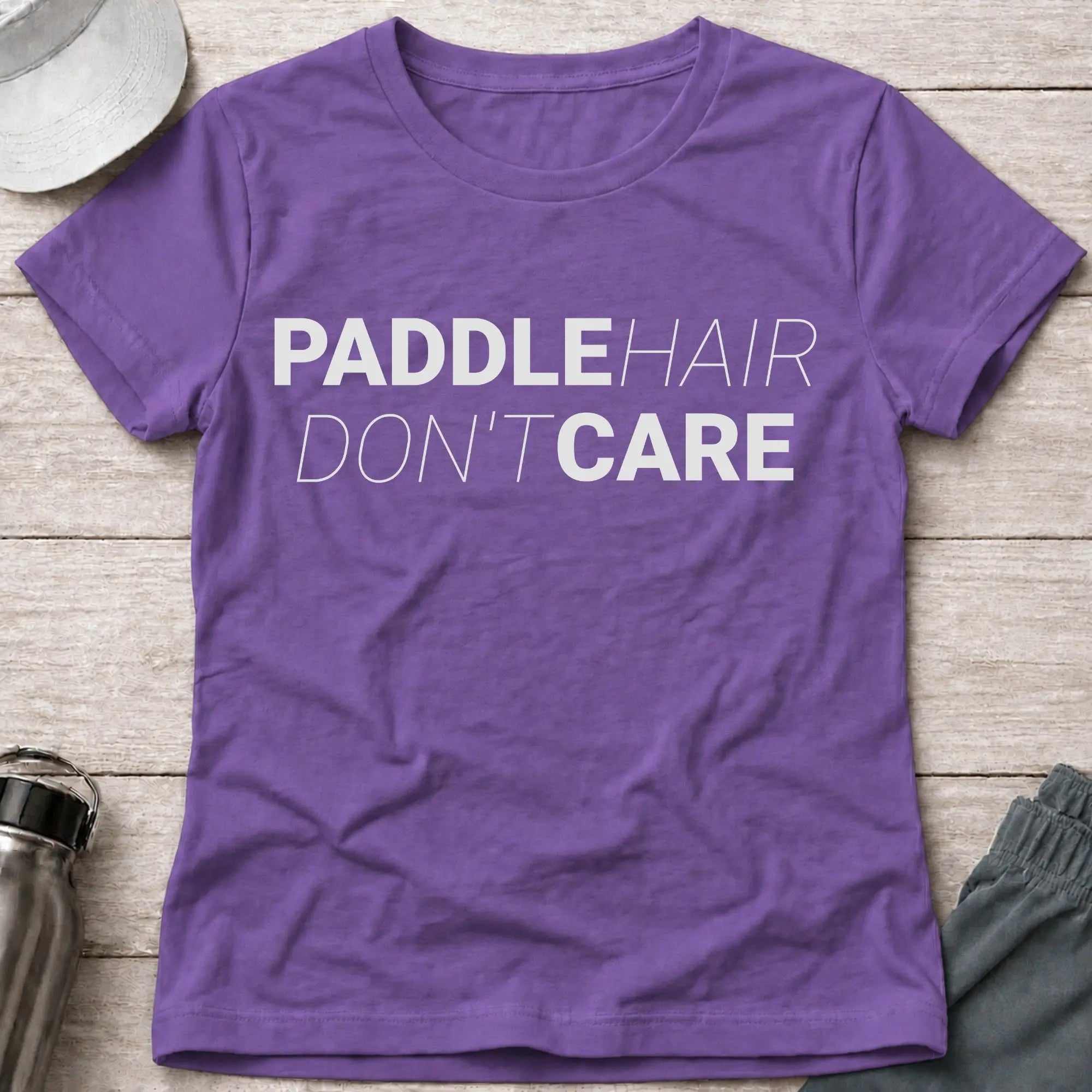 Heather purple paddle hair don't care fitted tee for female paddlers