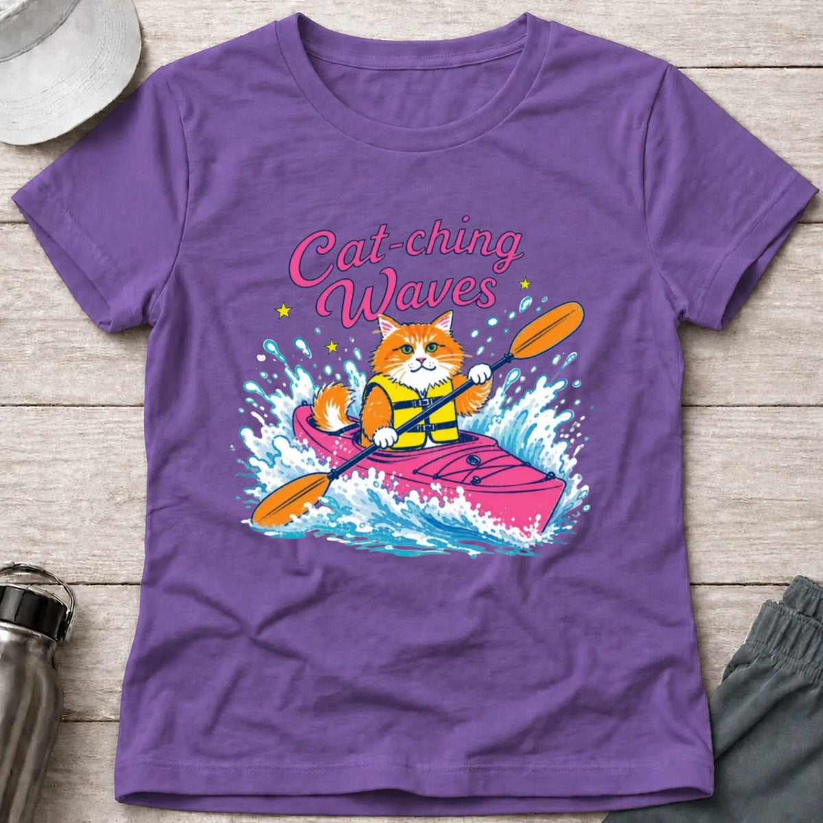 Heather Purple Cat-ching Waves cat fitted paddling tee — Vector Paddle