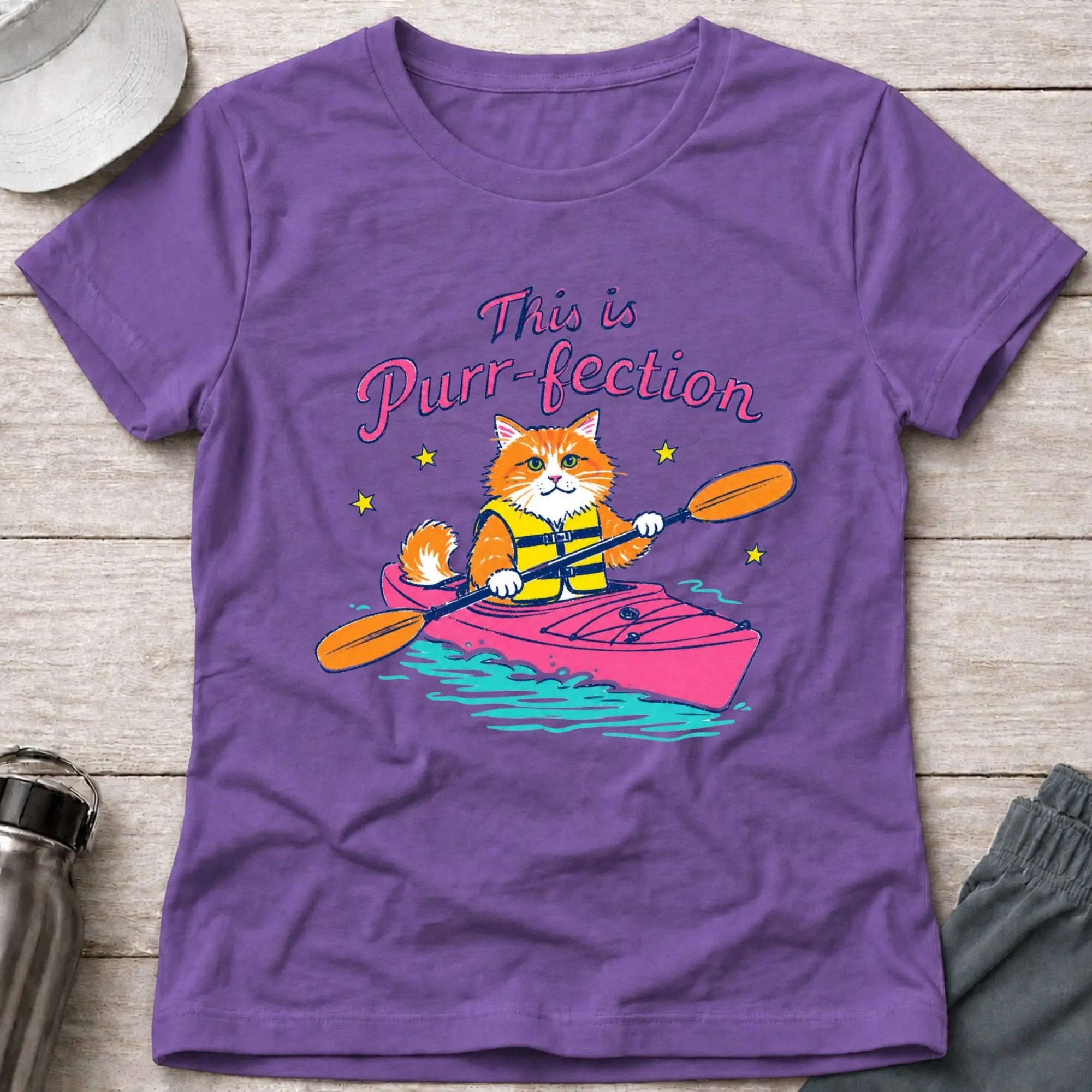 Heather Purple Purr-fection fitted tee — cat-loving paddler gift — Vector Paddle