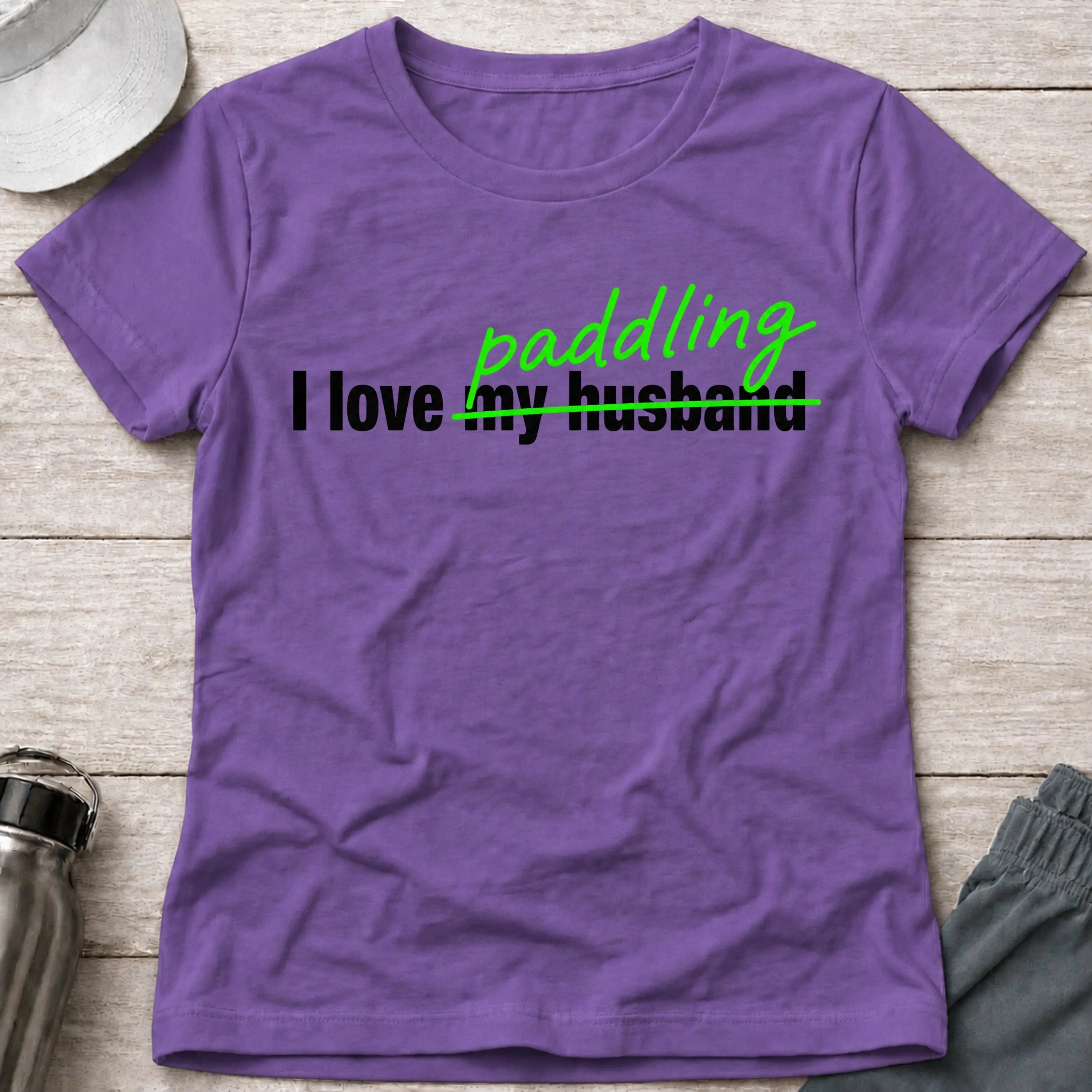 I Love Paddling fitted tee in Heather Purple — funny women's paddling tee — Vector Paddle