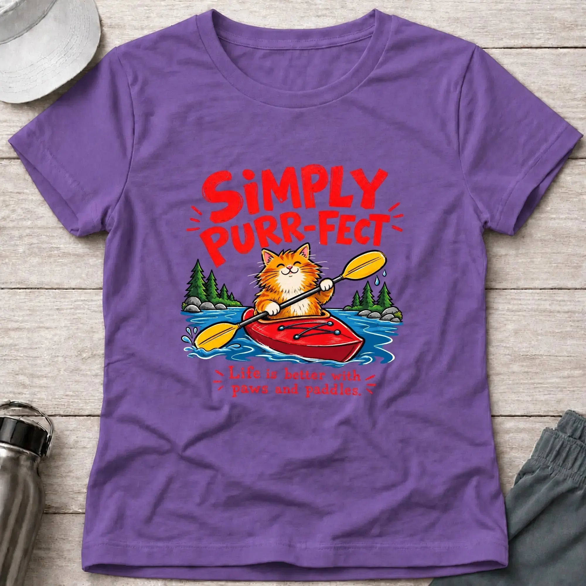 Heather Purple Simply Purr-fect ginger cat kayak fitted tee - Vector Paddle