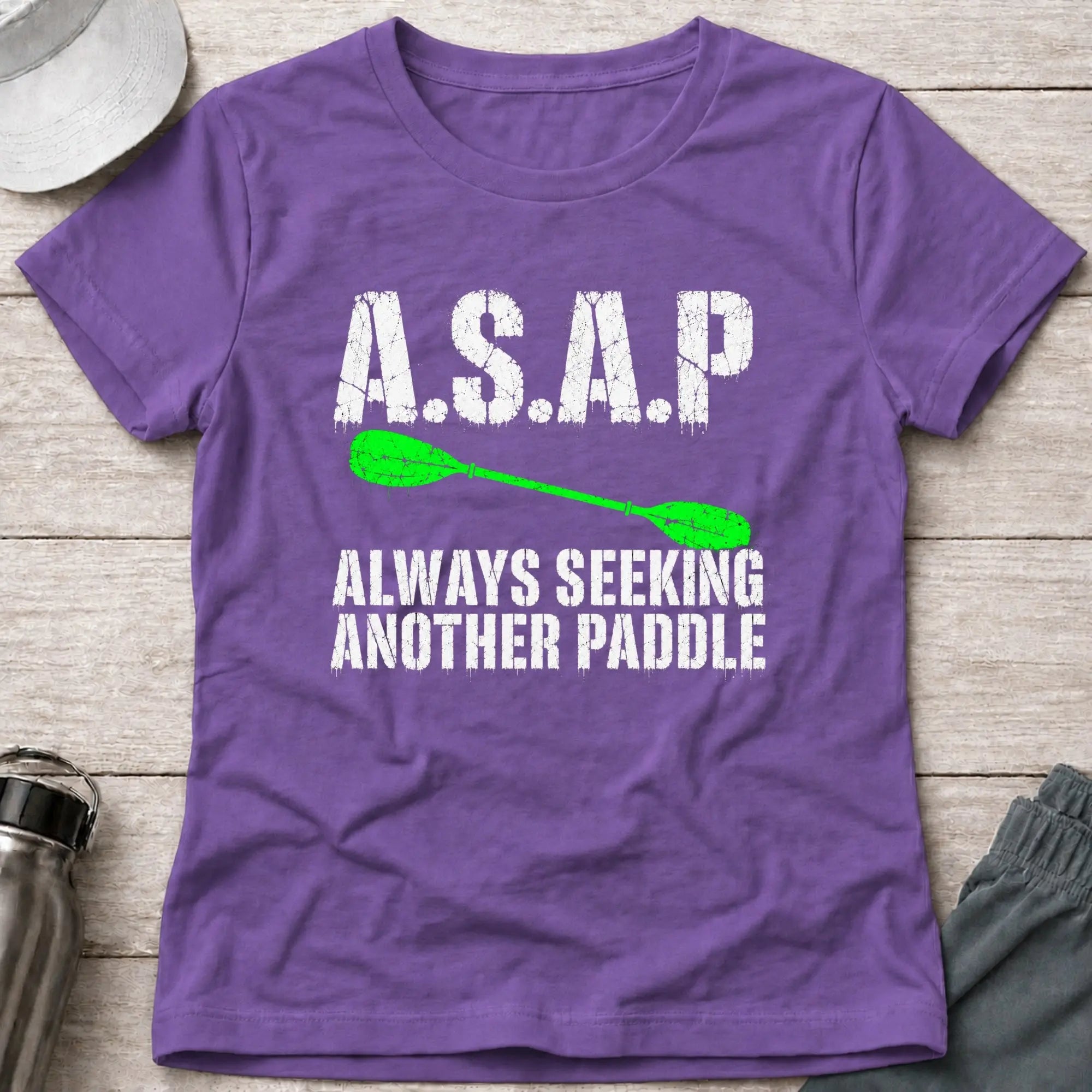 Heather Purple A.S.A.P. fitted tee — Always Seeking Another Paddle gift for women — Vector Paddle