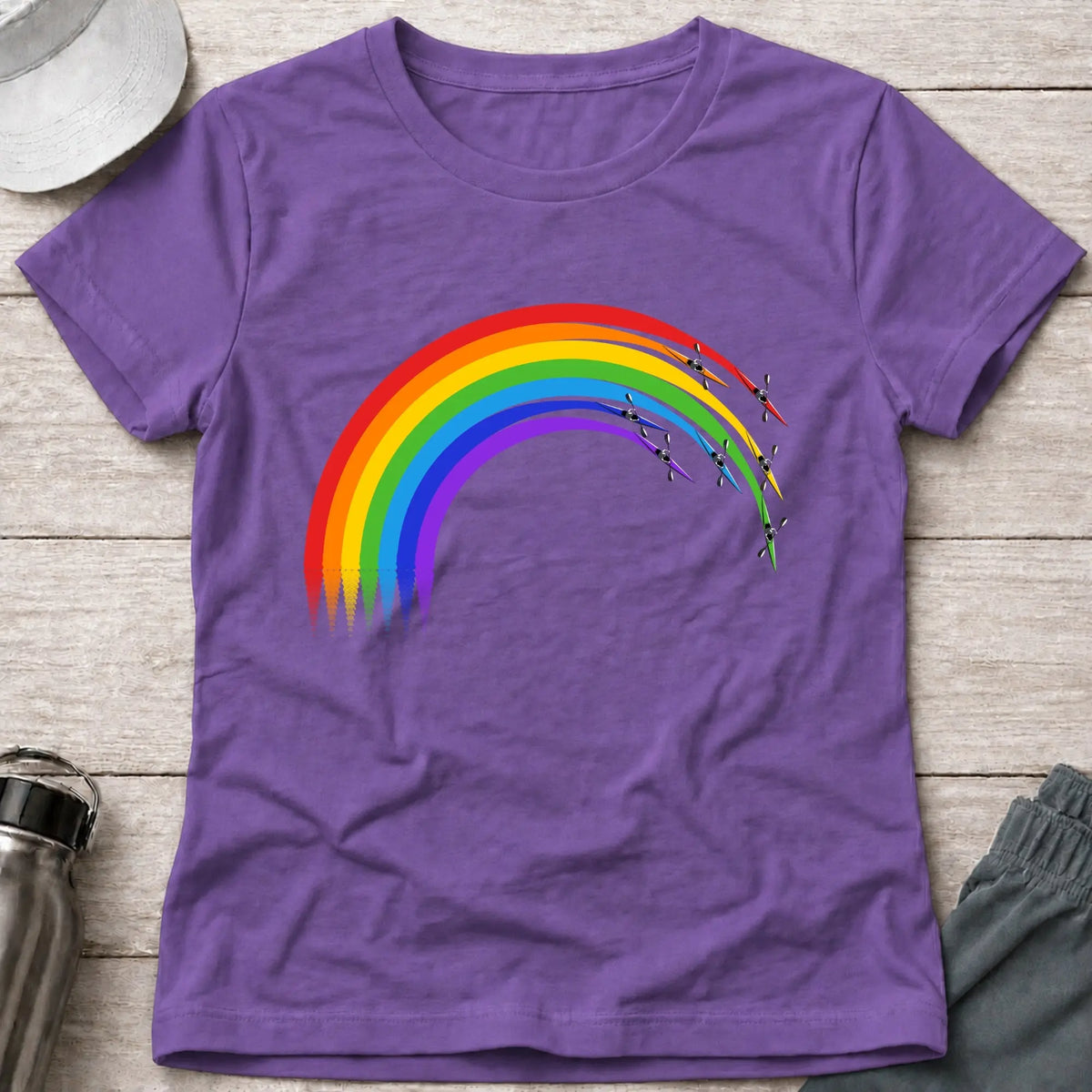 Over The Rainbow fitted tee in Heather Purple — K1 sprint kayaks with rainbow wakes — Vector Paddle