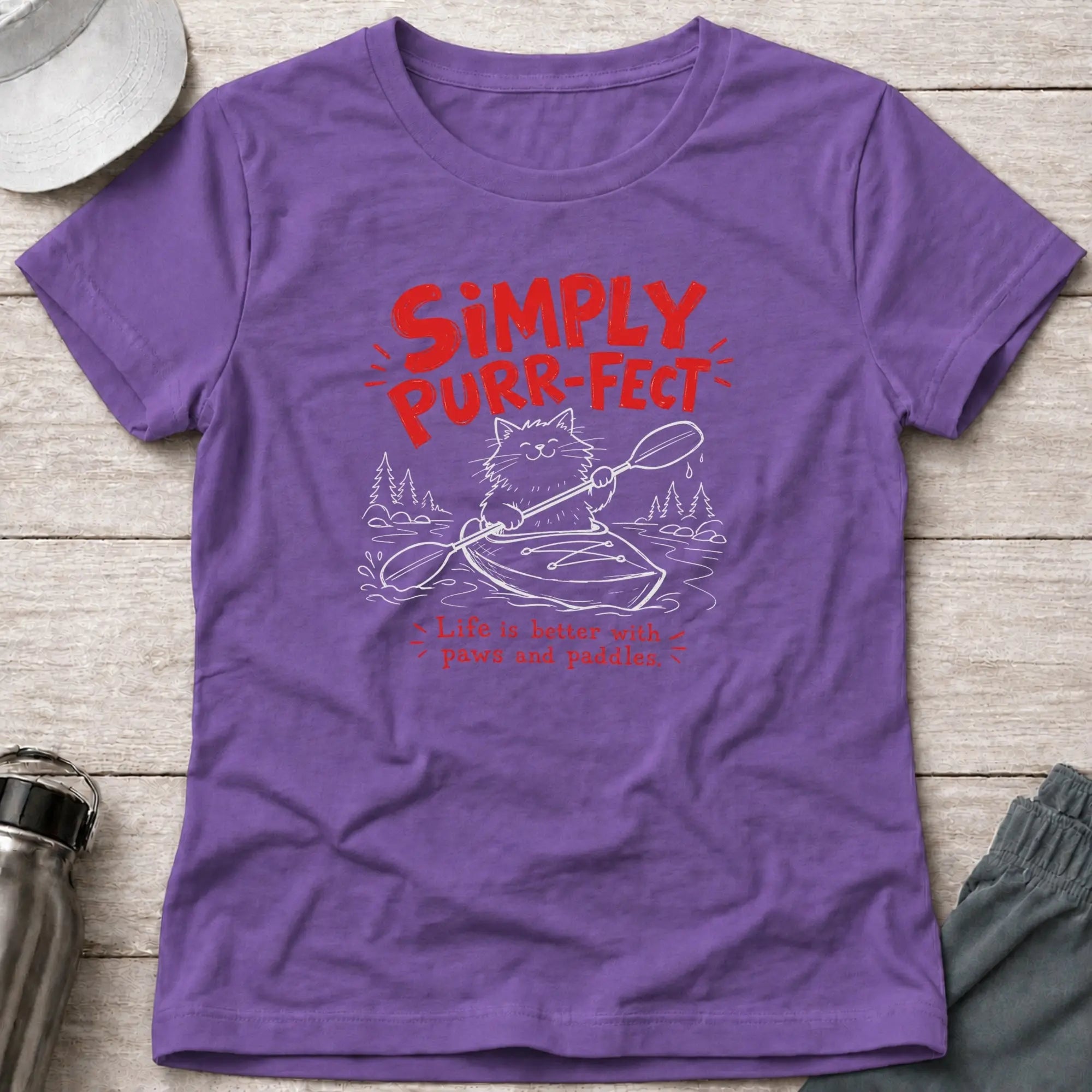 Heather Purple Simply Purr-fect fitted tee — cat-loving paddler gift — Vector Paddle