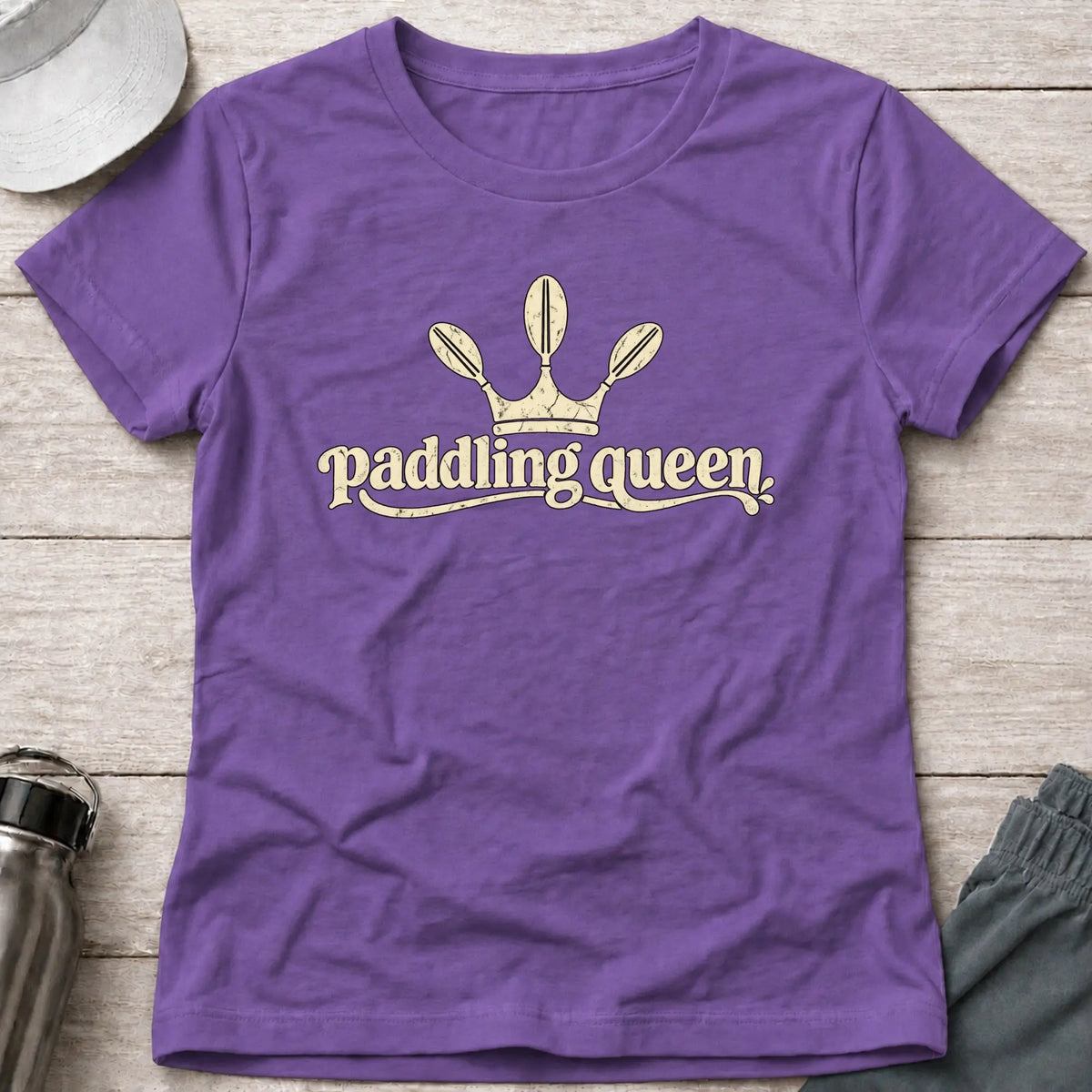 Heather Purple Paddling Queen fitted tee — confident female paddler gift — Vector Paddle