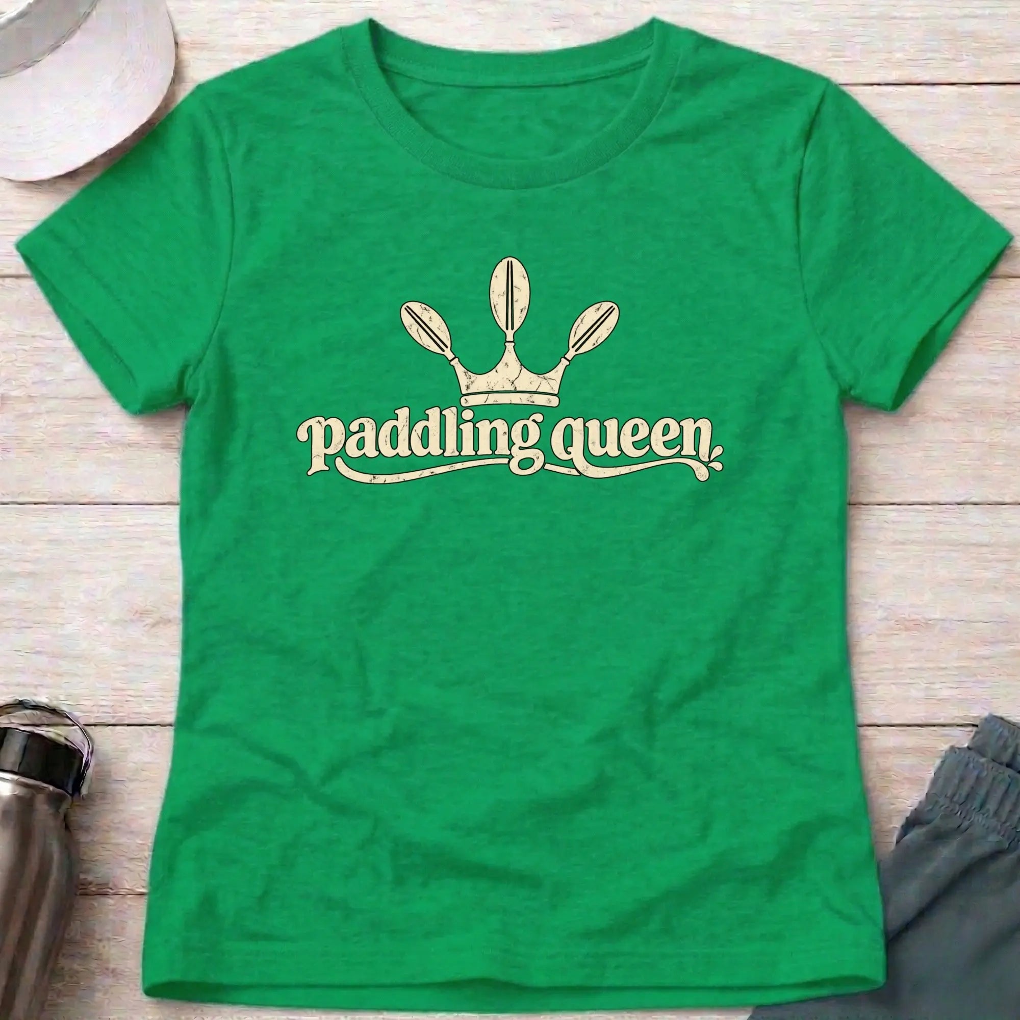 Irish Green Paddling Queen fitted tee — confident female paddler gift — Vector Paddle