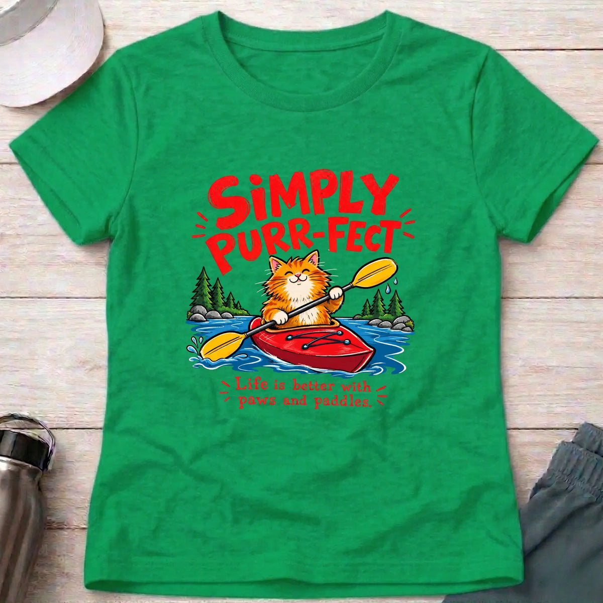 Irish Green Simply Purr-fect ginger cat kayak fitted tee - Vector Paddle