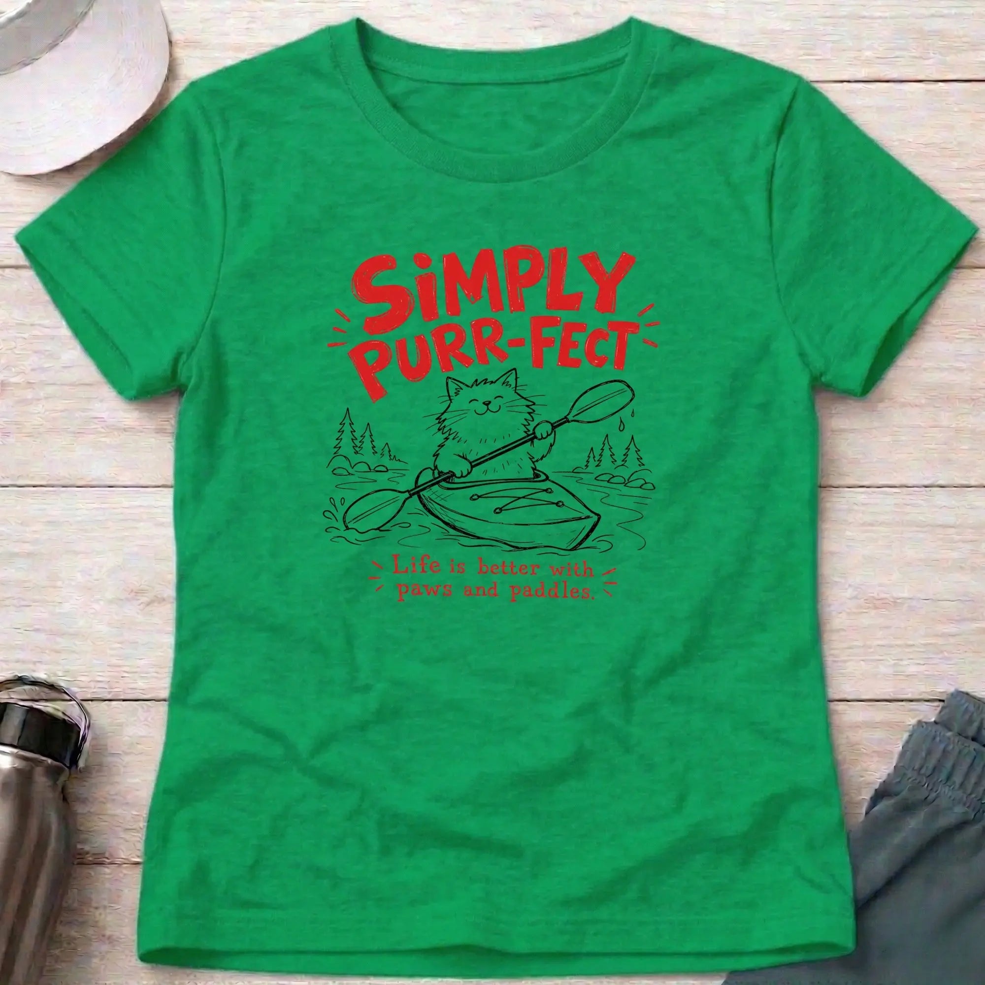 Irish Green Simply Purr-fect fitted tee — cat-loving paddler gift — Vector Paddle