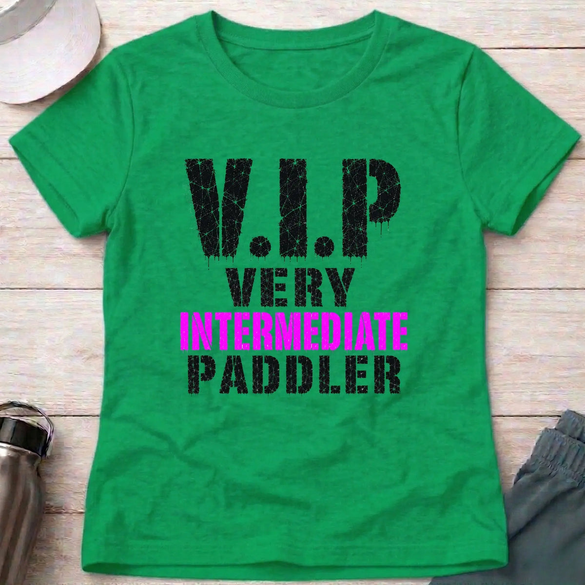 Irish Green Very Intermediate Paddler fitted tee — funny paddling gift for women — Vector Paddle