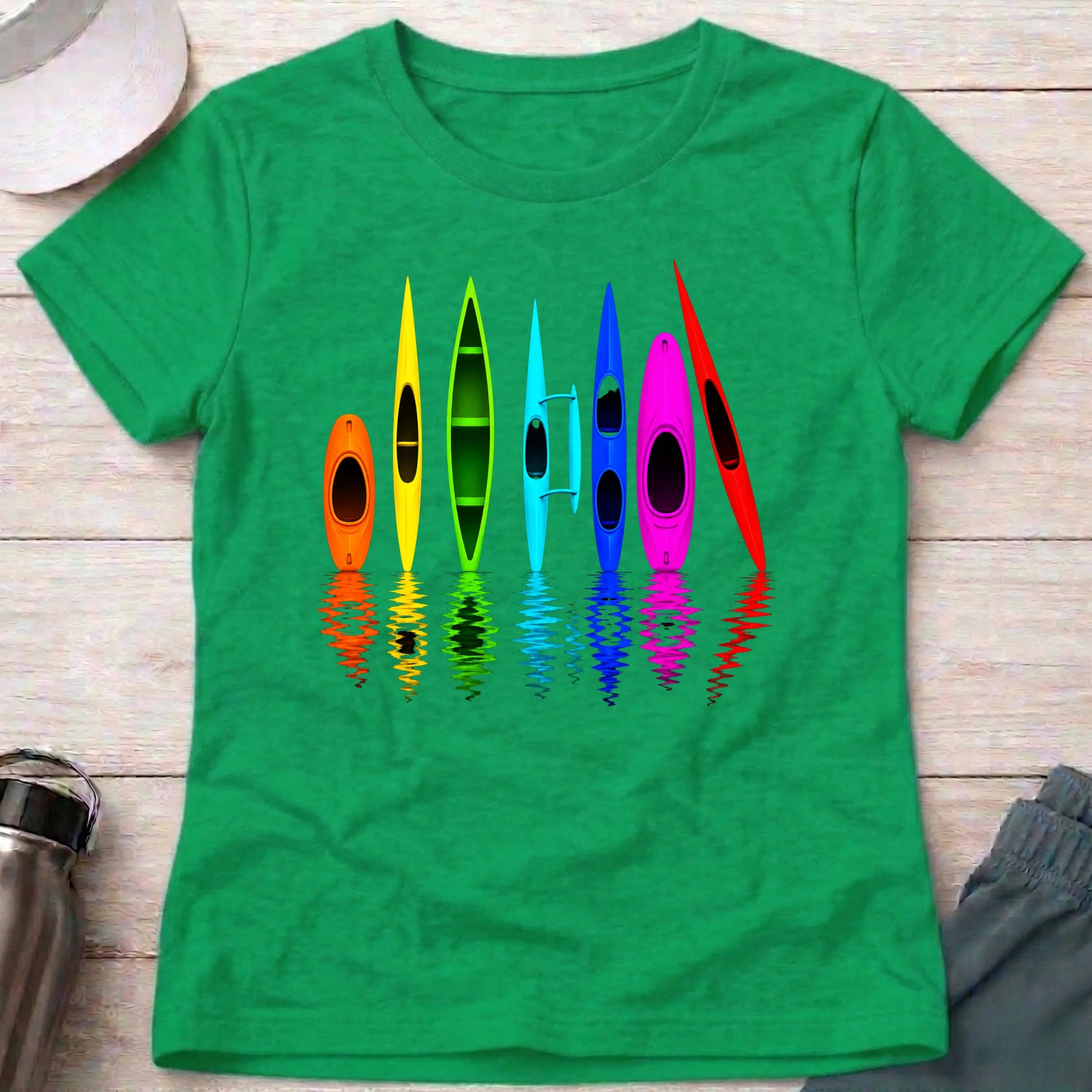 All The Boats fitted tee in Irish Green — colourful multi-discipline paddlesport graphic — Vector Paddle