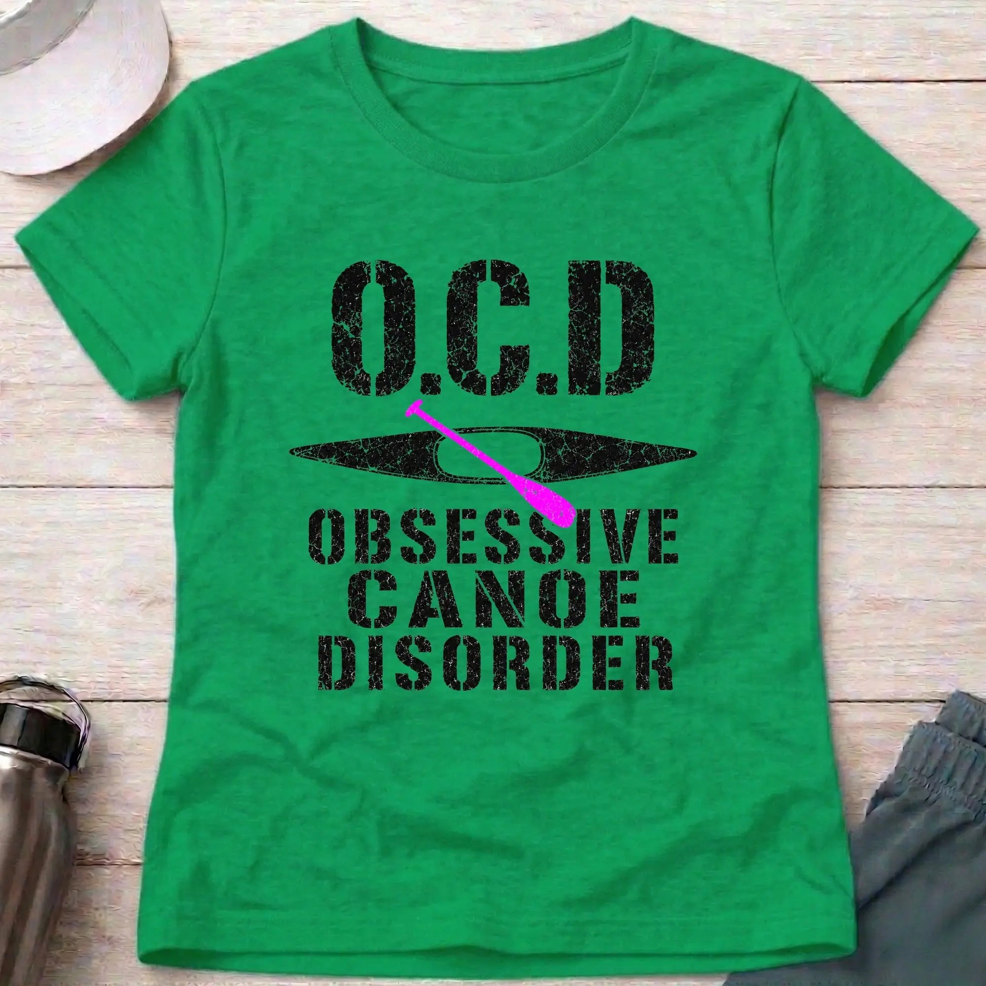 Irish Green Obsessive Canoe Disorder fitted tee — funny canoe-obsessed gift for women — Vector Paddle