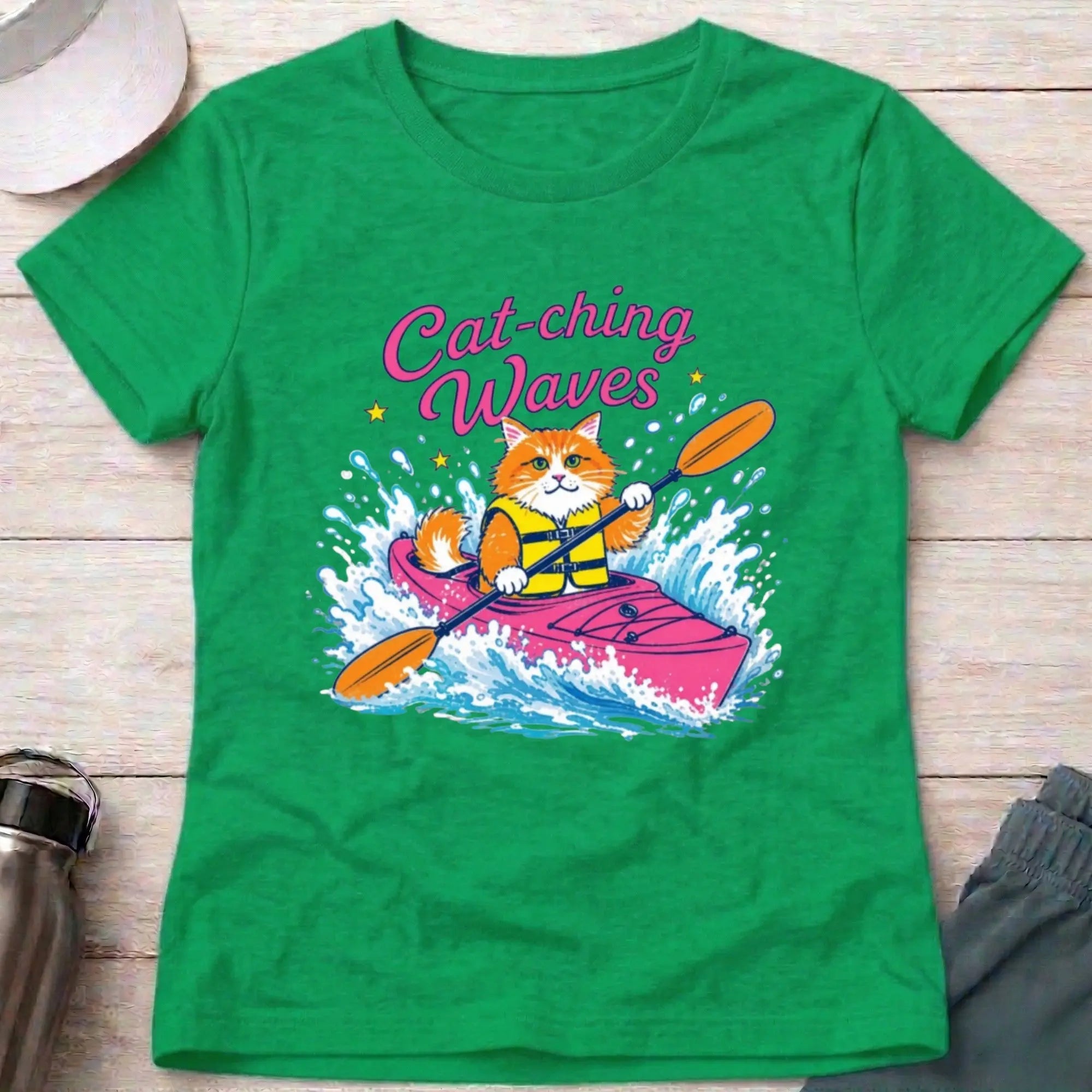 Irish Green Cat-ching Waves cat fitted paddling tee — Vector Paddle