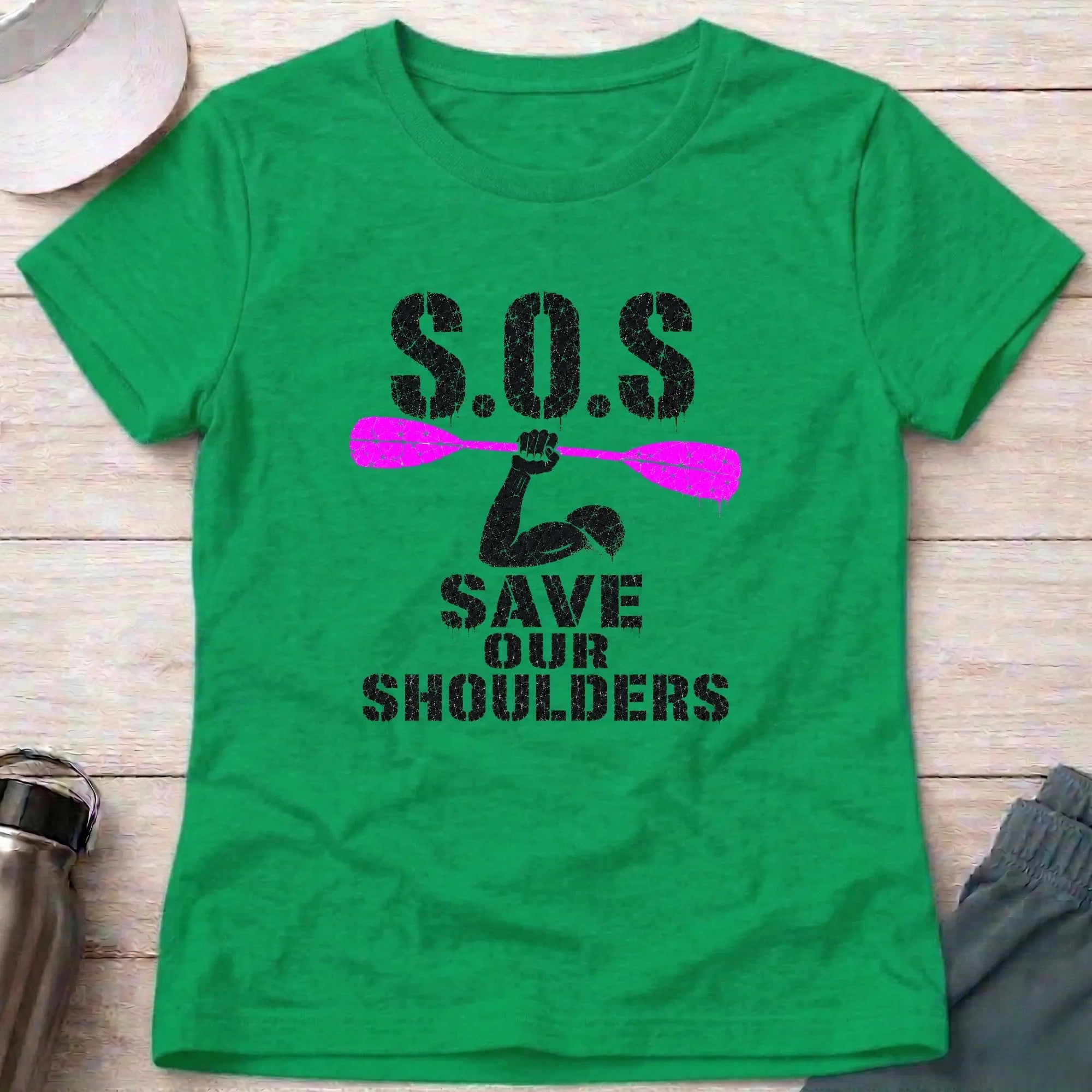Irish Green Save Our Shoulders fitted tee — marathon paddler gift for women — Vector Paddle