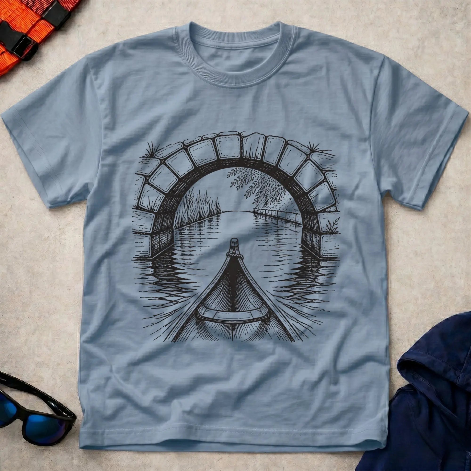 Light Blue Bridge Line tee — canal and river touring gift — Vector Paddle
