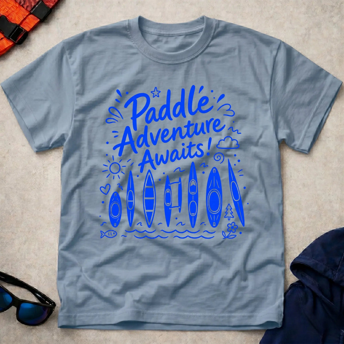 Light Blue Adventure Awaits paddling tee — Vector Paddle