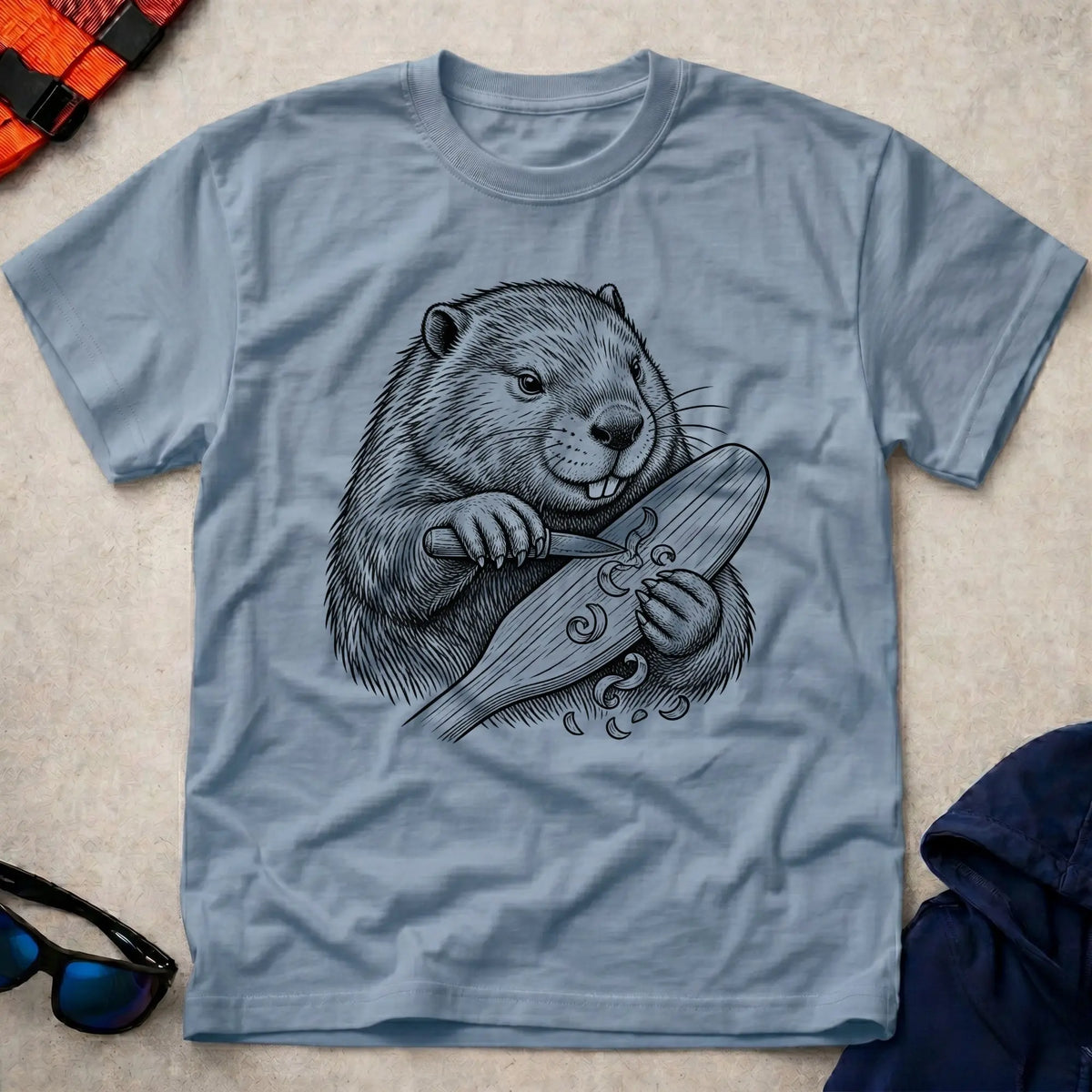 Light Blue Beavertail tee — classic canoe paddle tribute — Vector Paddle