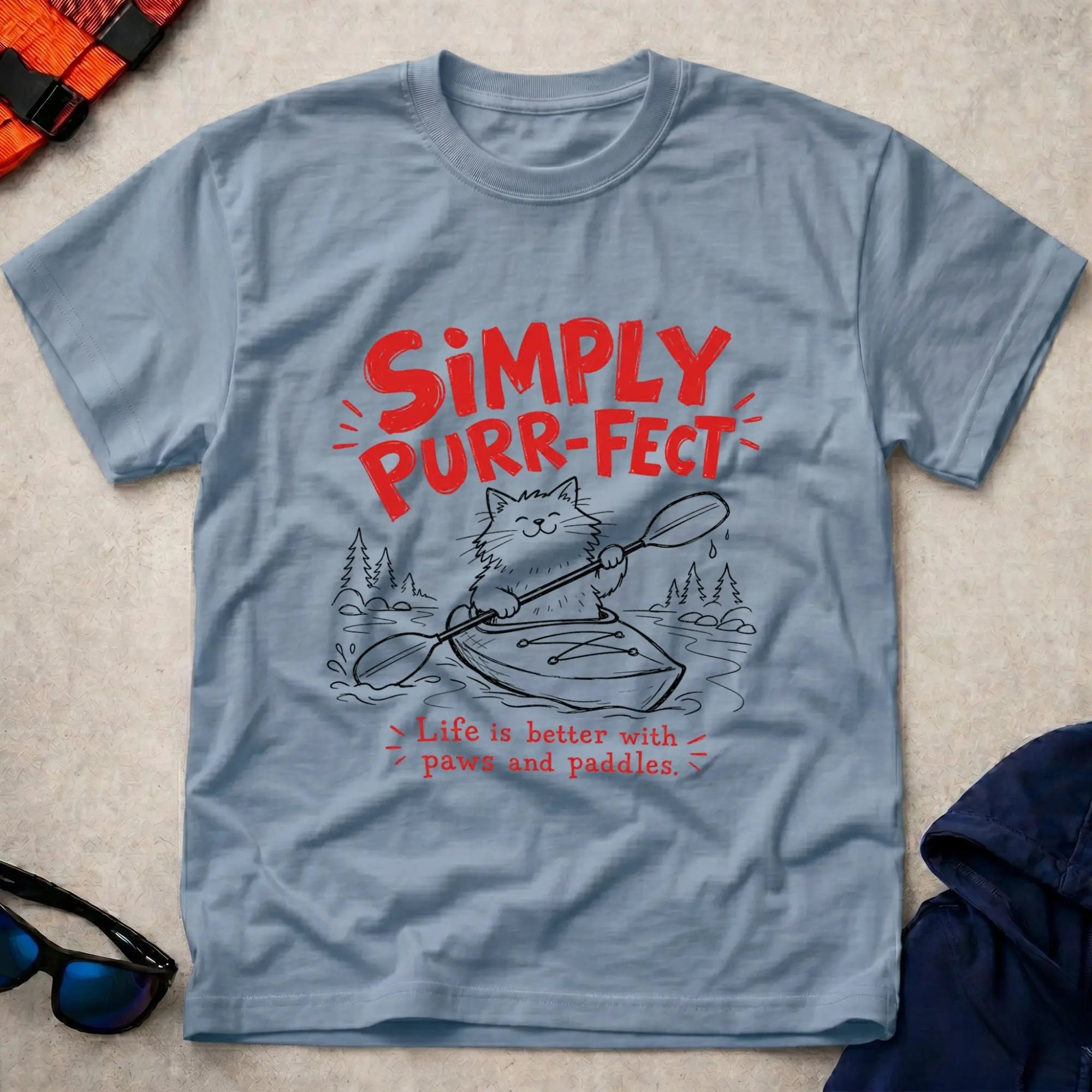 Light Blue Simply Purr-fect tee — cat-loving paddler gift — Vector Paddle
